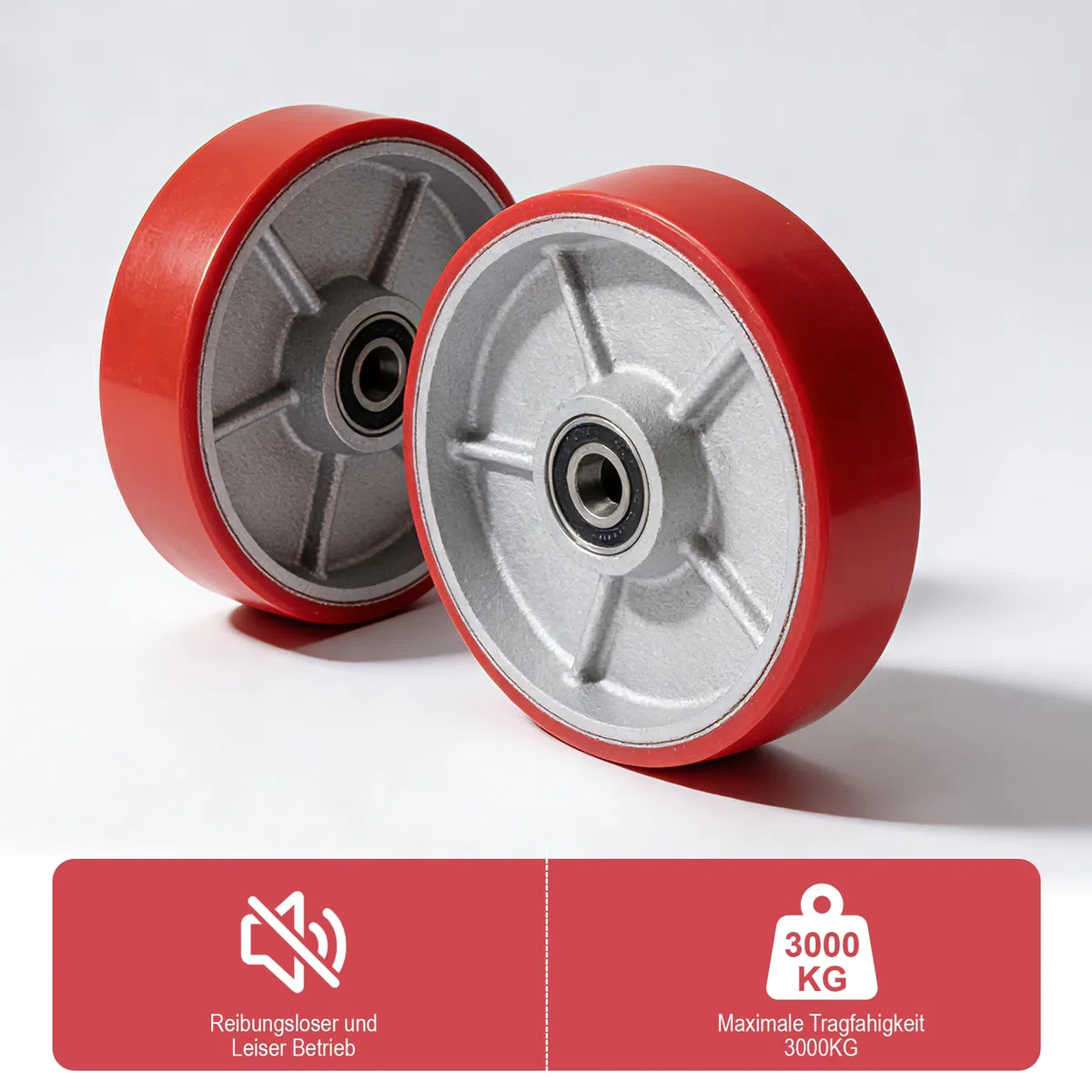 2 ruote per carrello sollevatore in poliuretano 180 x 50 mm, asse 20 mm, cuscinetti a sfera per carrello sollevatore, ruote di ricambio, fissatore, ruote per pallet, carico massimo 3000 kg