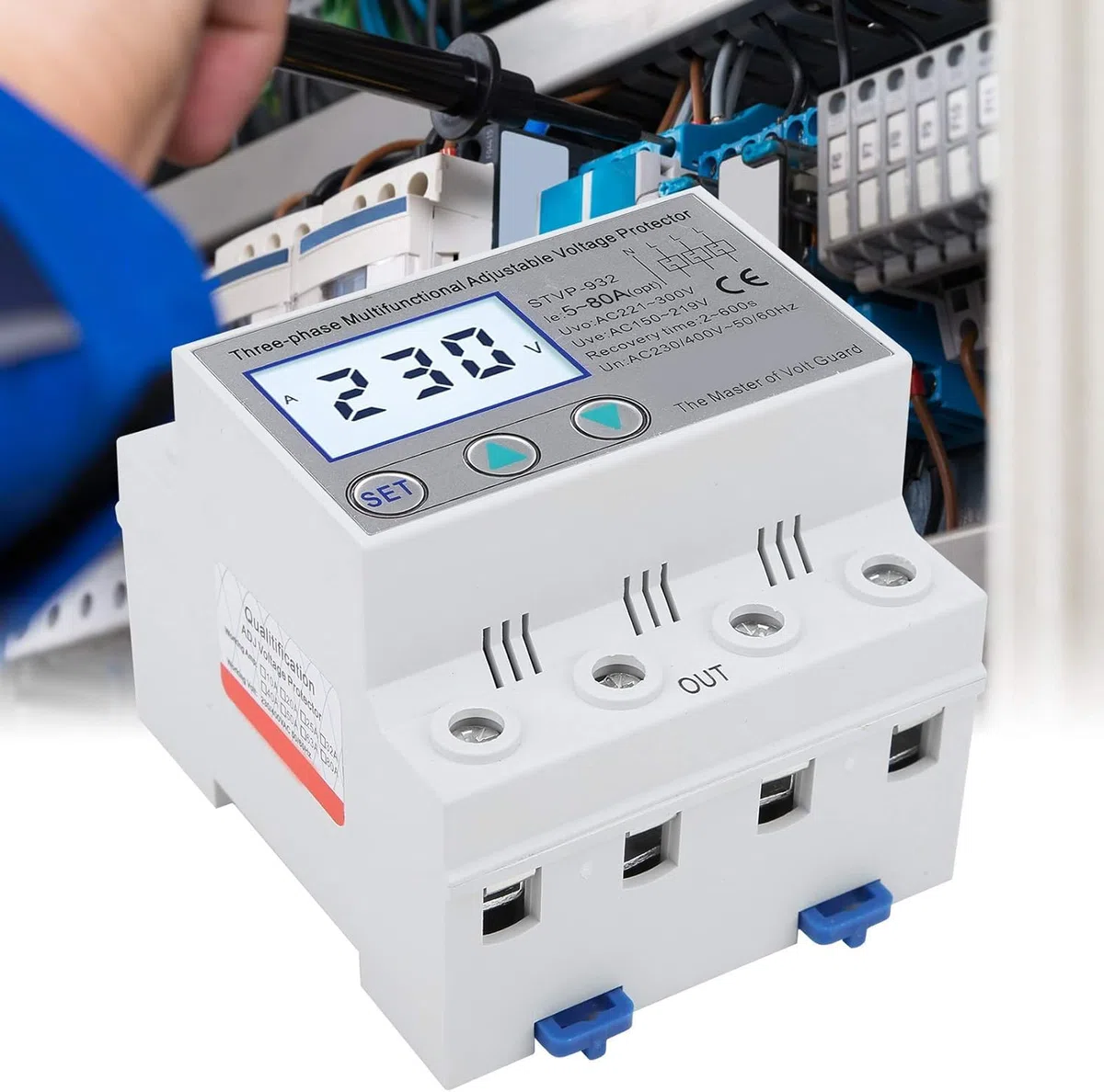 Protezione della tensione, protezione della tensione regolabile LCD trifase Multifunzione a ripristino automatico STVP-932 230 V / 400 V CA(50A)
