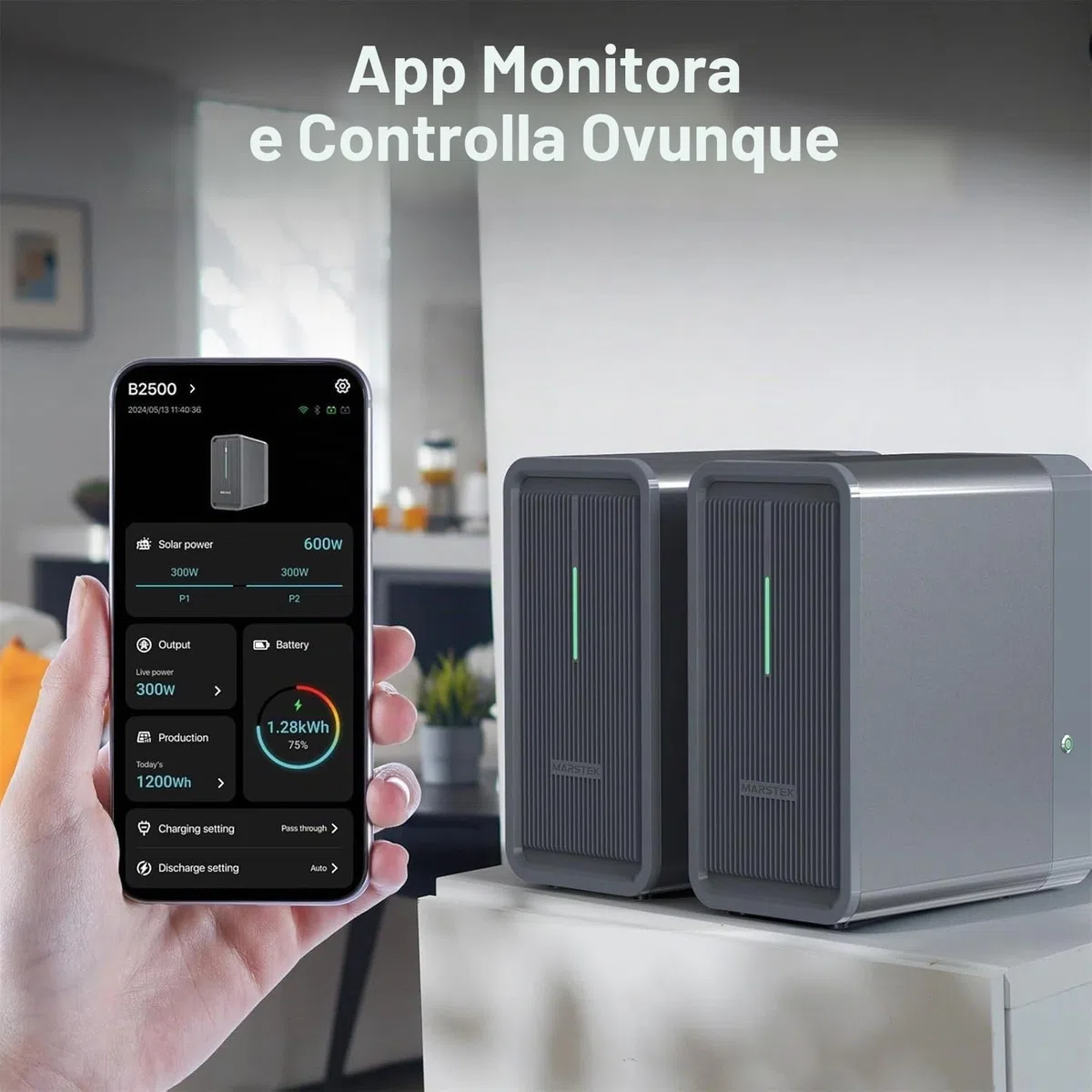 MARSTEK B2500 Accumulo per impianto fotovoltaico da balcone 2025 Ultima versione aggiornata 0% IVA, ingresso solare 1600W batteria LiFePO4 2240Wh 6000 cicli di ricarica, espandibile a 8960Wh, IP65