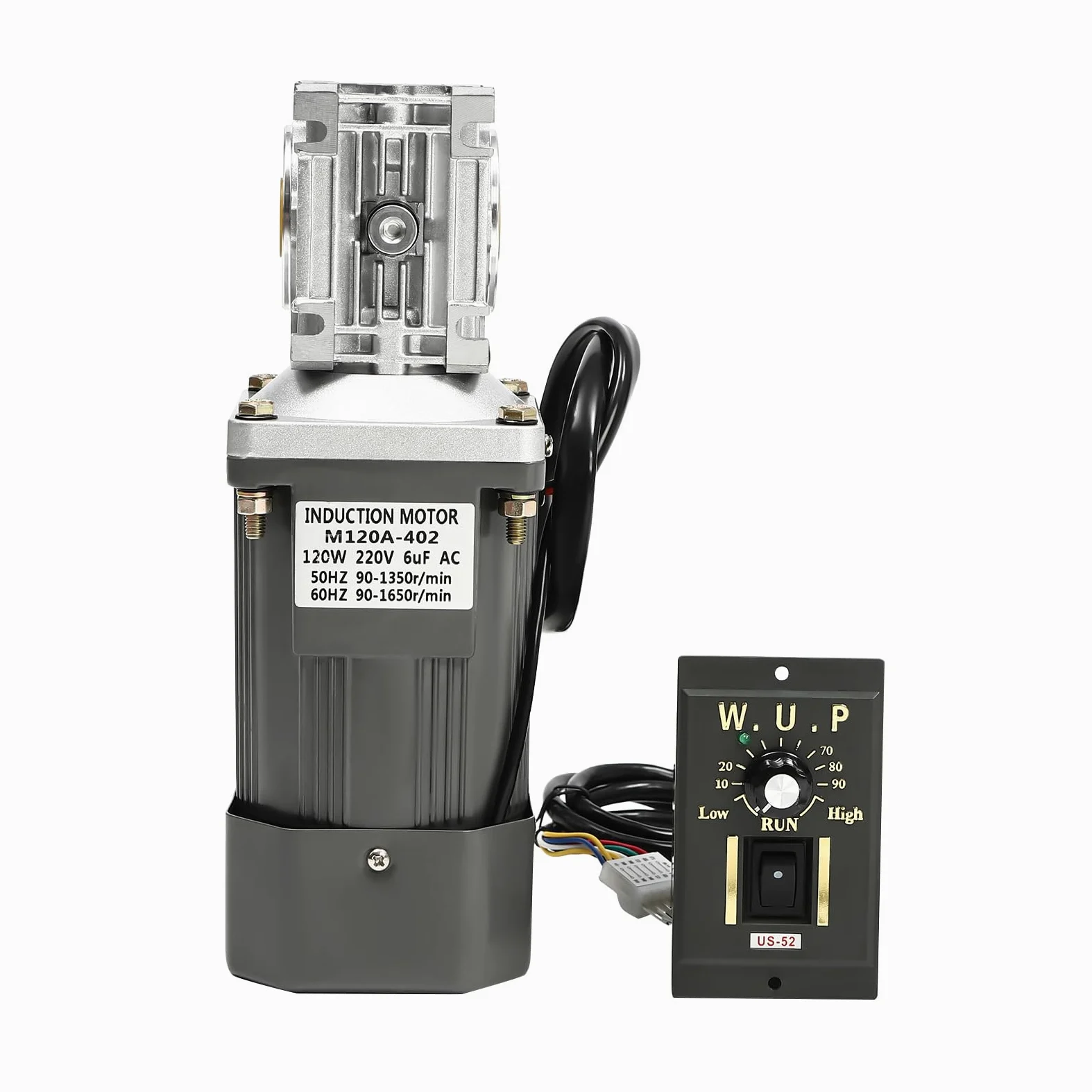 Motoriduttore a vite senza fine 120 W AC 220 V con regolatore di velocità, 90 – 1650 RPM, alta coppia motore elettrico riduttore 30K, velocità regolabile