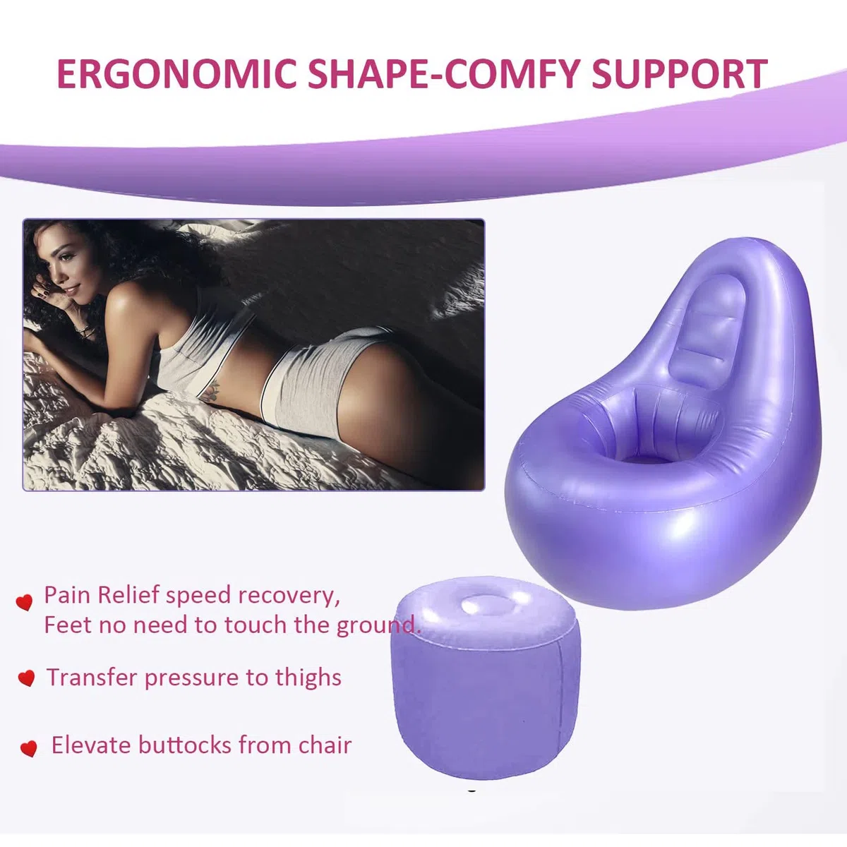 BBL Sedia Gonfiabile Poltrona con Foro, BBL Speciale Sedia Gonfiabile Dopo l'intervento Chirurgico Brasiliano Butt, per Alleviare Il Dolore, con Pompa Ad Aria/Cuscino di Supporto,Blue