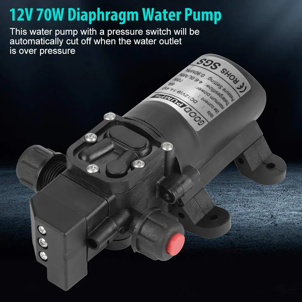 DC 12V 0.9Mpa 4-6L/Min Acqua Ad Alta Pressione Diaframma 70W Pompa autoadescante