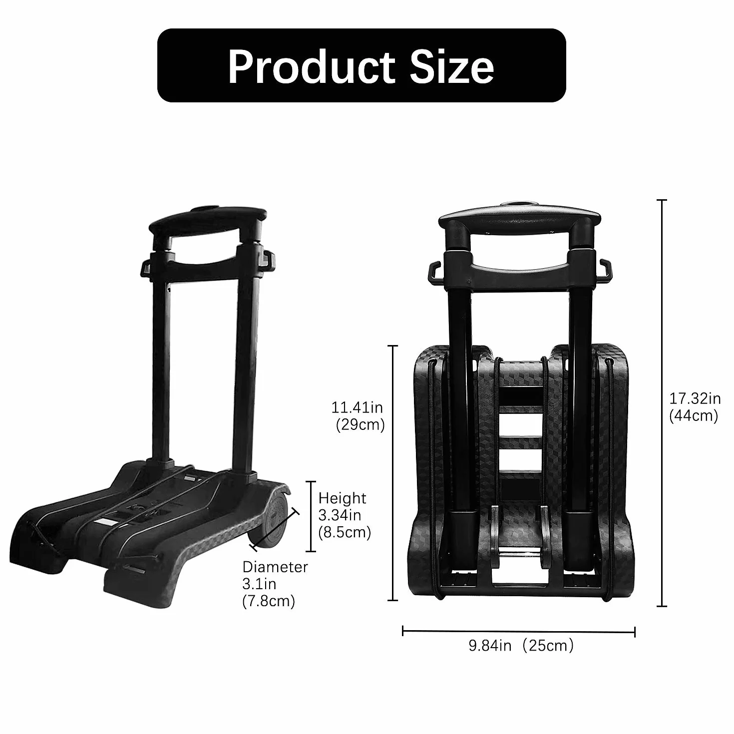 Carrello manuale pieghevole 40 kg con ruote silenziose e timone regolabile portatile compatto