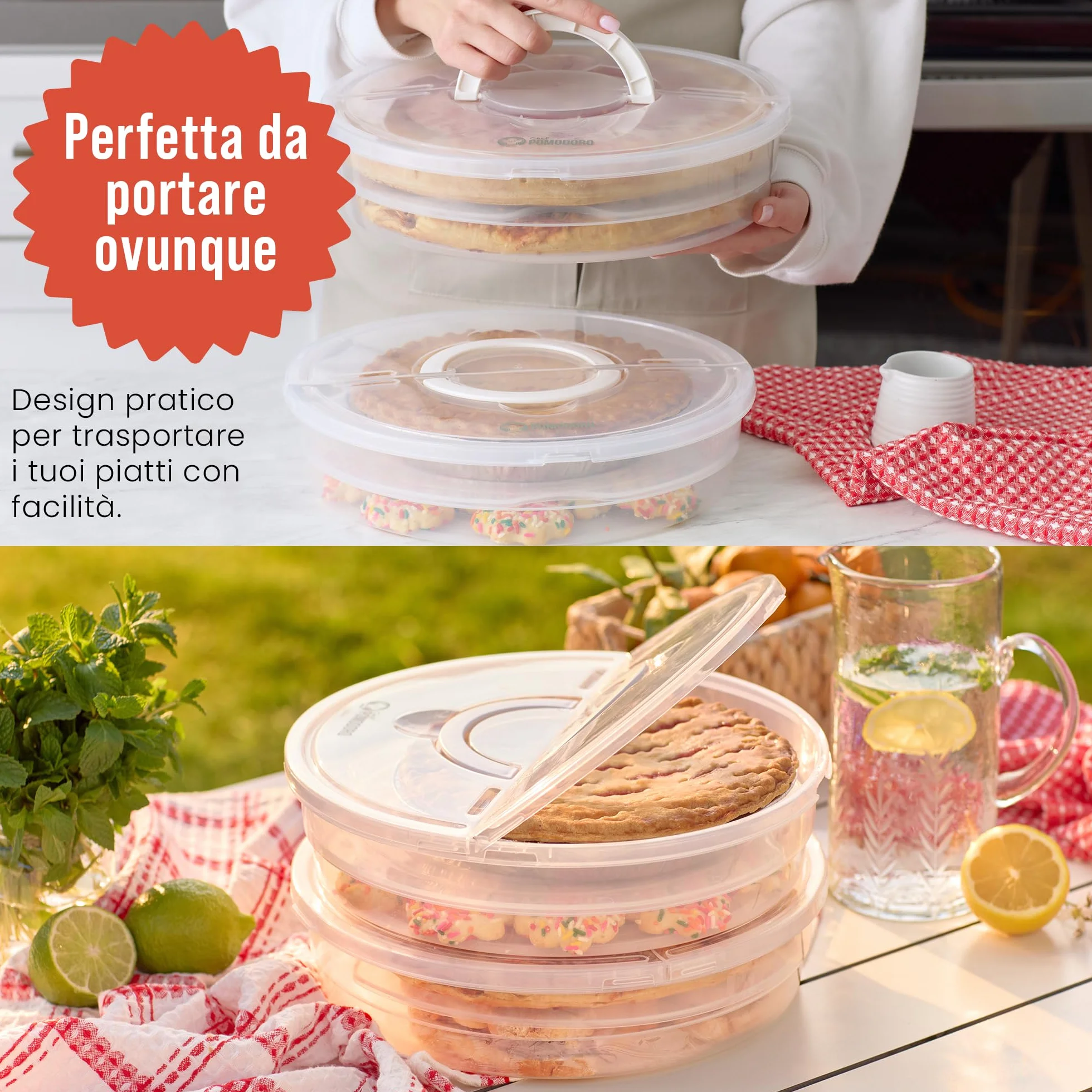 Chef Pomodoro Set Contenitori Pizza 30,5 cm 2-Pack Porta Torta con Coperchio