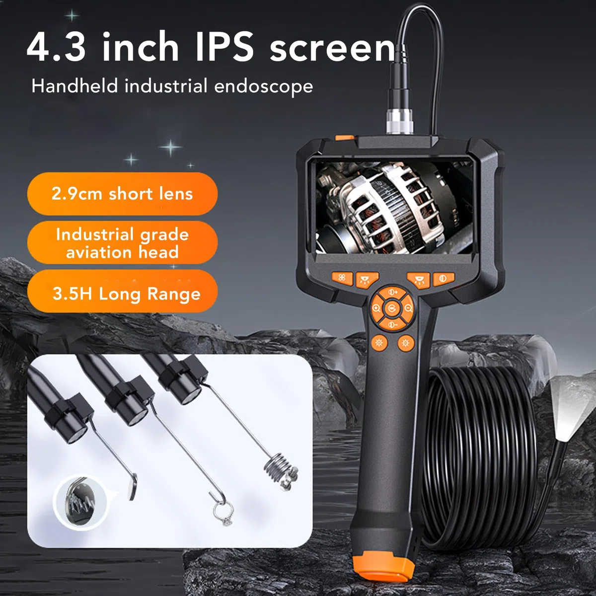 Telecamera per Endoscopio da 4,3 Pollici con 8 Luci LED, Telecamera per Ispezione Periscopio Impermeabile IP67, Telecamera per Ispezione Condotte HD 1080P, Endoscopio Industriale