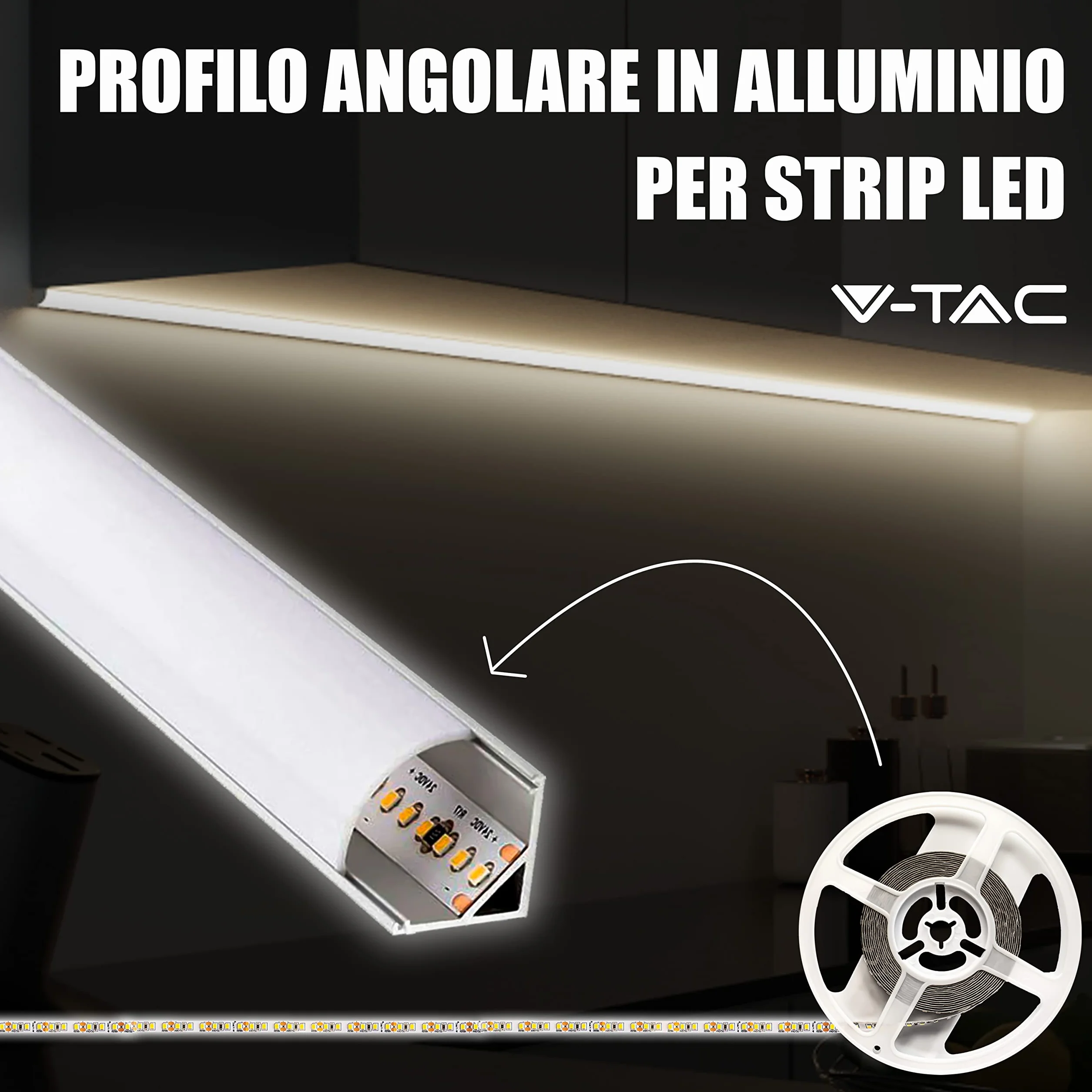 V-TAC Profili Angolari per Strisce LED Alluminio 2 Metri Argento 21,3x15,8mm