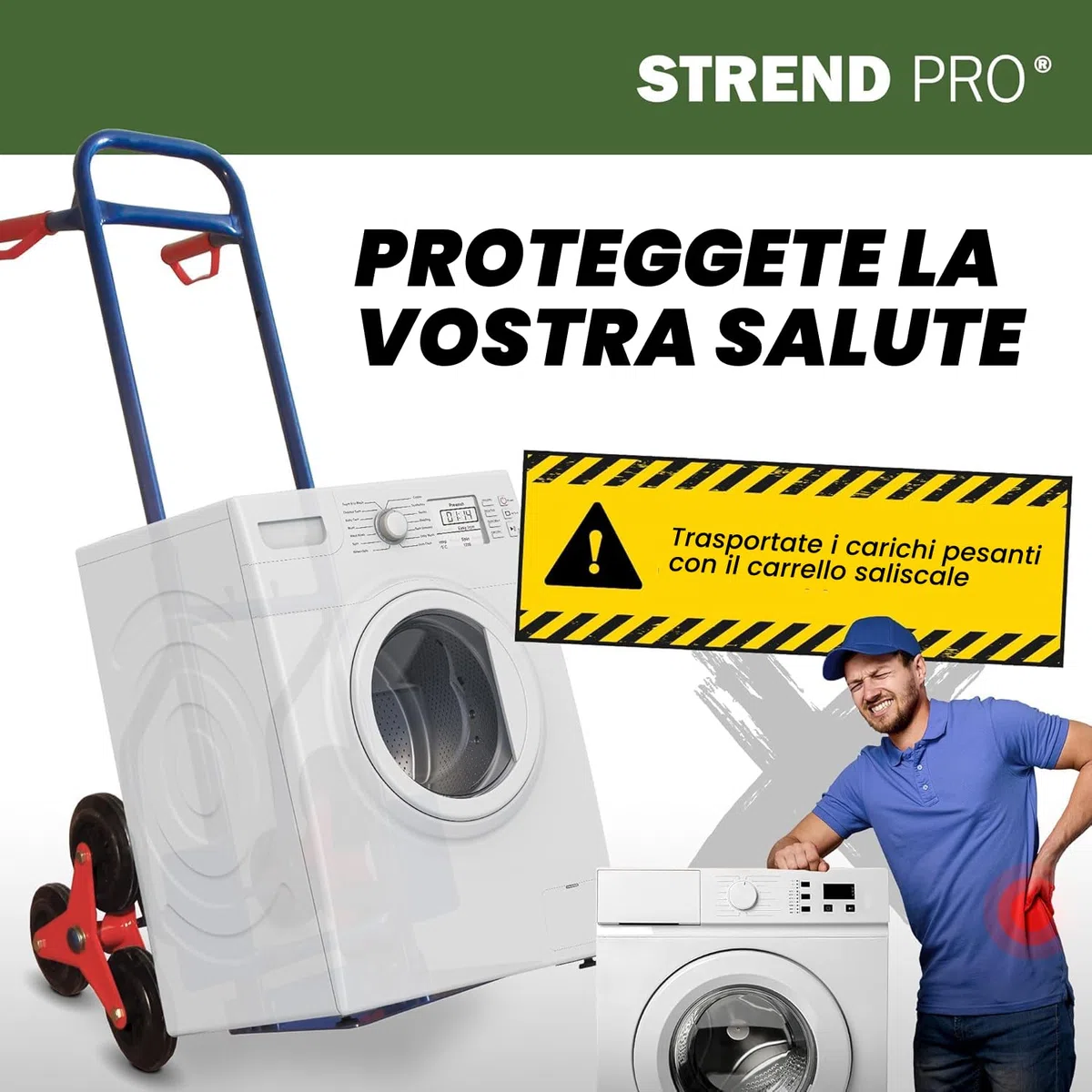 STREND PRO Carrello per Scale Pieghevole 200 kg | Carrello con Ruote per Scale | Piccolo Carrello Saliscale | Carrello Portapacchi per Scale | Aiuto al Trasporto per Lavatrici | Carello Porta Casse