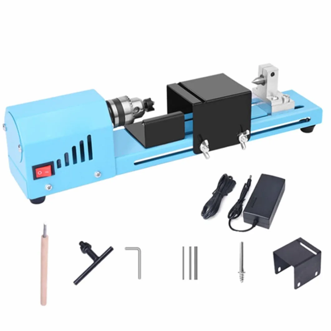 Macchina da tornio in legno mini tornio da 150 W Pollettiere DC 12-24V Benchtop per la creazione di asile da te, tornio da banco