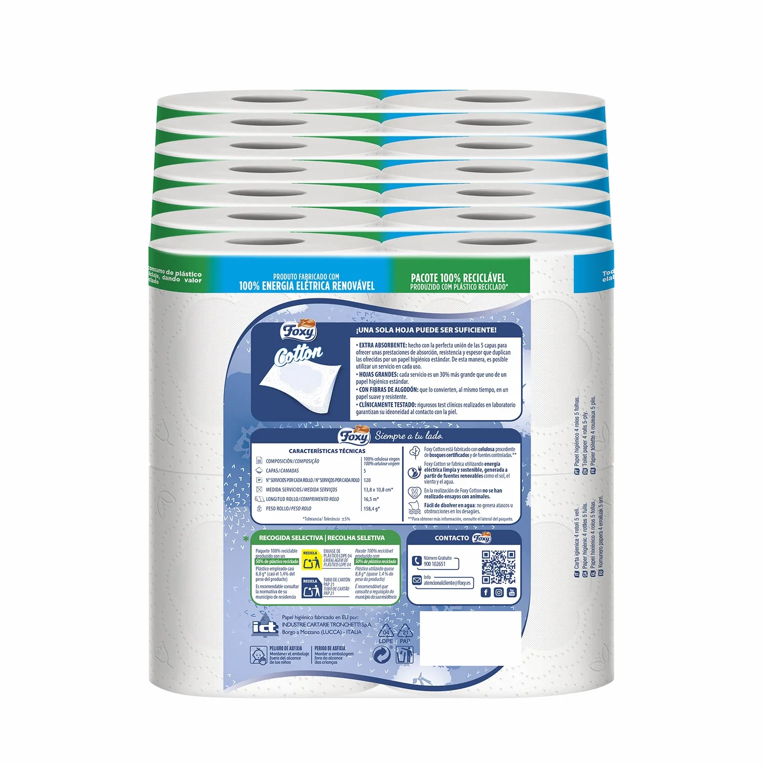 Foxy Cotton 5-ply Toilet Paper 28 Rolls Carton