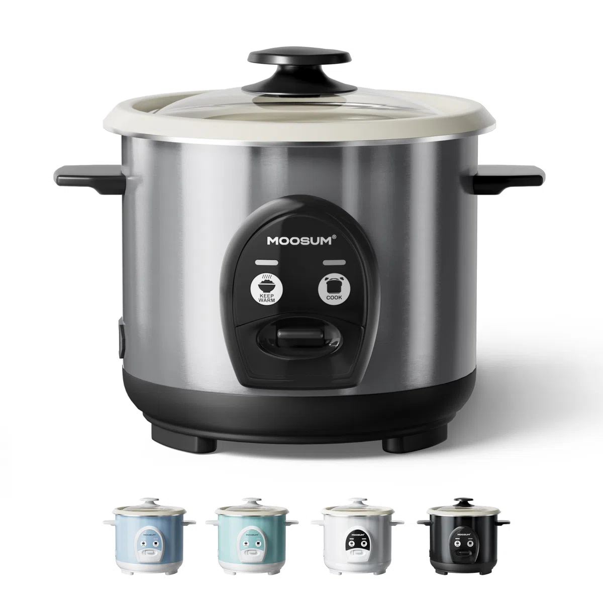 Cuociriso & Comando a un Pulsante, 0,6L per 1-3 Persone, Preparazione Veloce Senza Bruciature - con Funzione di Mantenimento in Caldo, Argento