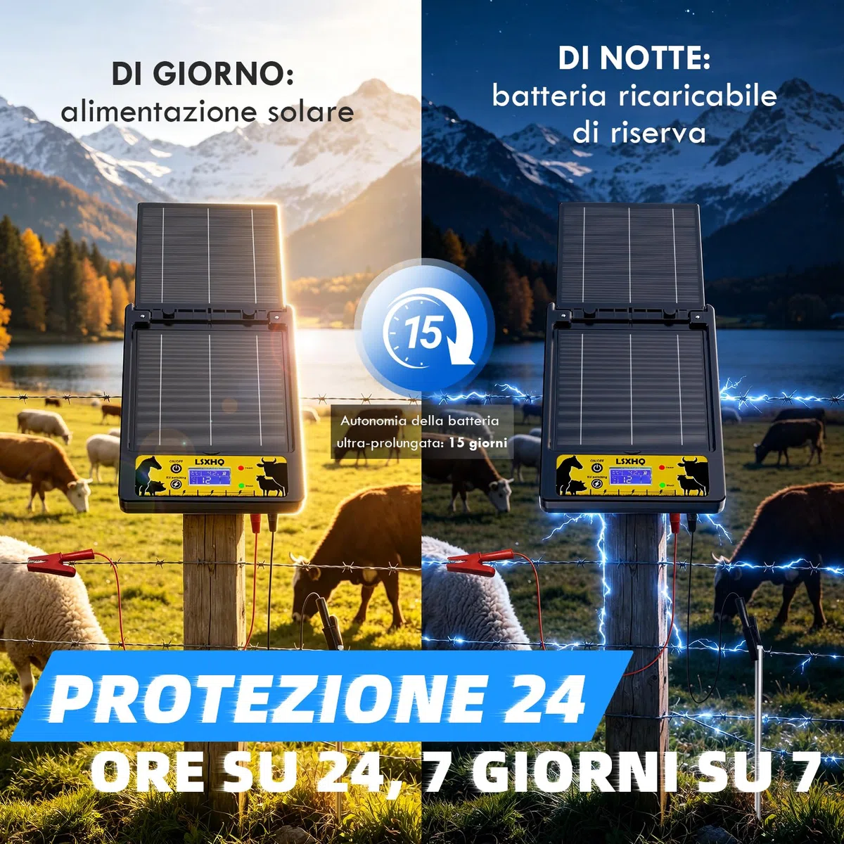 Elettrificatore per Recinti Solare per Portata 32 KM, Batteria al Litio 18000mAh, Elettrificatore con Pannello Solare 10W, 0.3-2J, 6KV-12KV Regolabile, Protezione per Pollame, Bestiame (Nero)