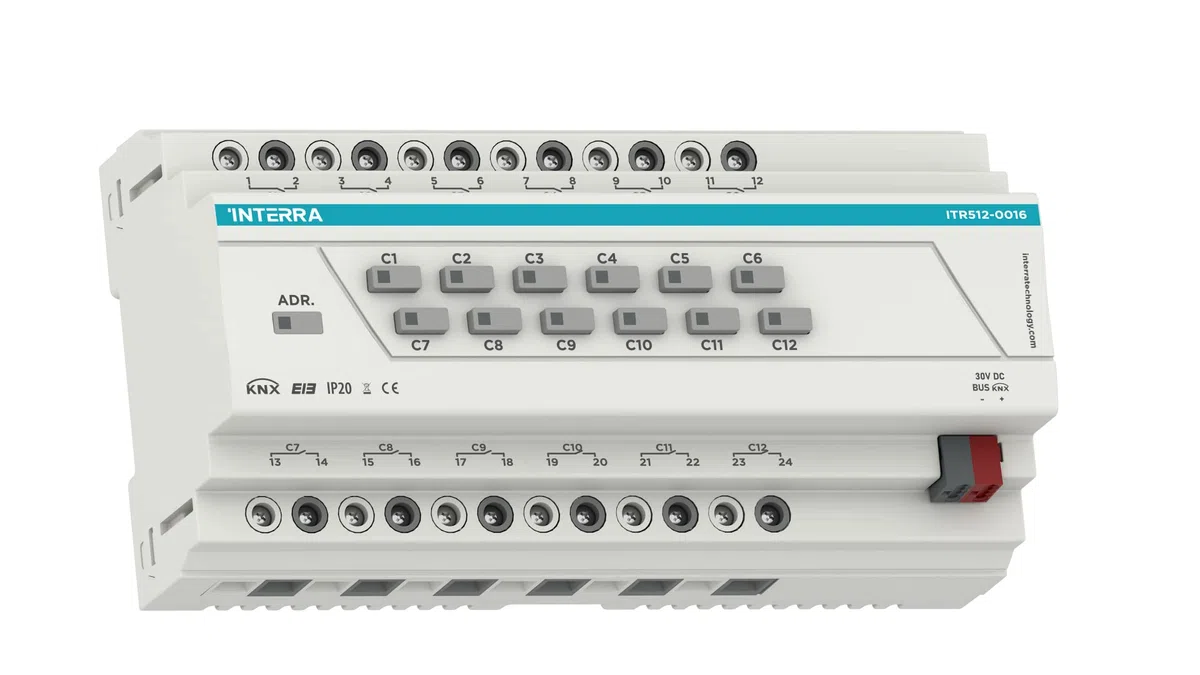 Interra KNX - Attuatore combinato a 16 canali (140μF) e a 16 canali per tapparelle, fattore di commutazione universale