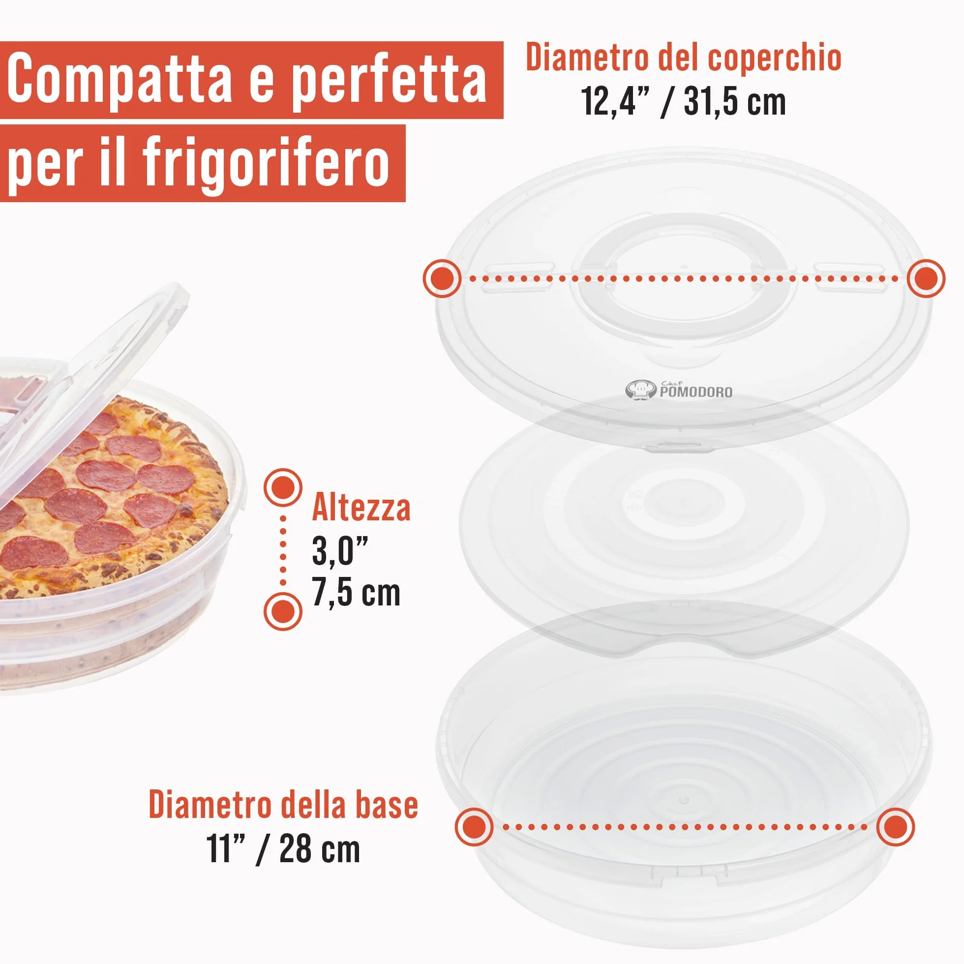 Chef Pomodoro Set Contenitori Pizza 30,5 cm 2-Pack Porta Torta con Coperchio
