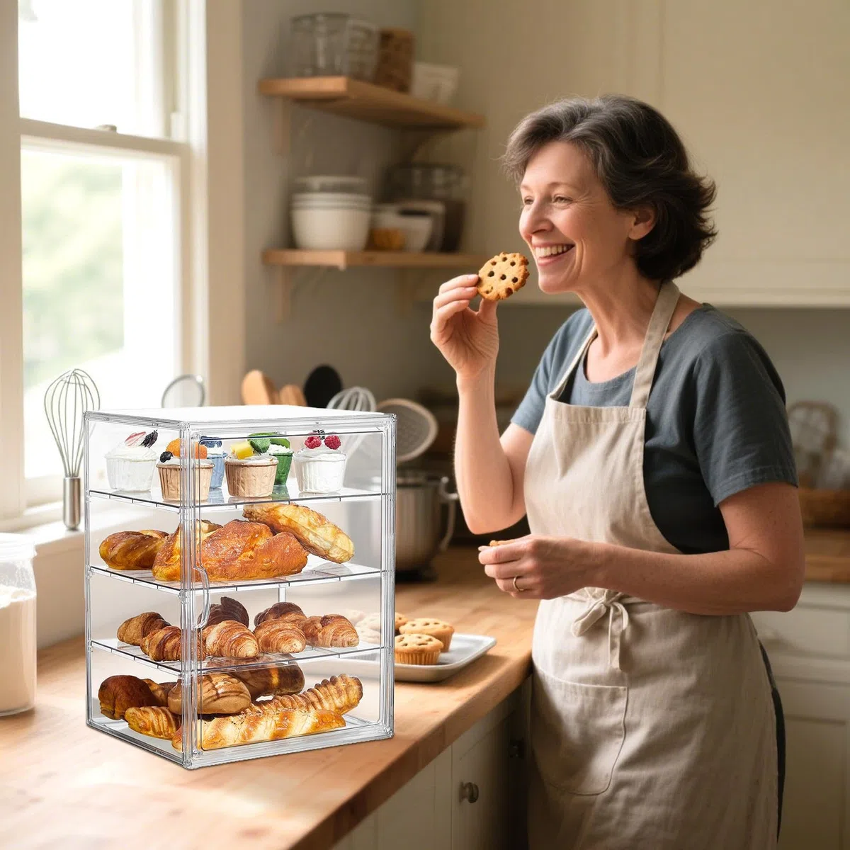 Generisch Vetrina per prodotti da forno – 4 strati contenitore per il pane per bancone della cucina,Contenitore ermetico per alimenti per, pasta domestica, panino fatto in casa