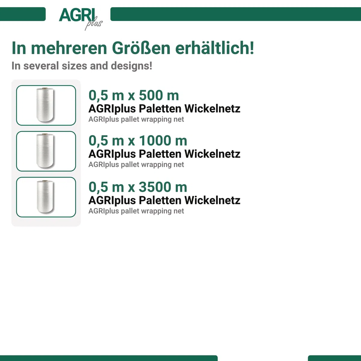 AGRI plus Rete di avvolgimento per pallet | 0,5 m x 1000 m | 1 rotolo | rete bianca | nucleo 76 mm | rete antistrappo e flessibile per pallet