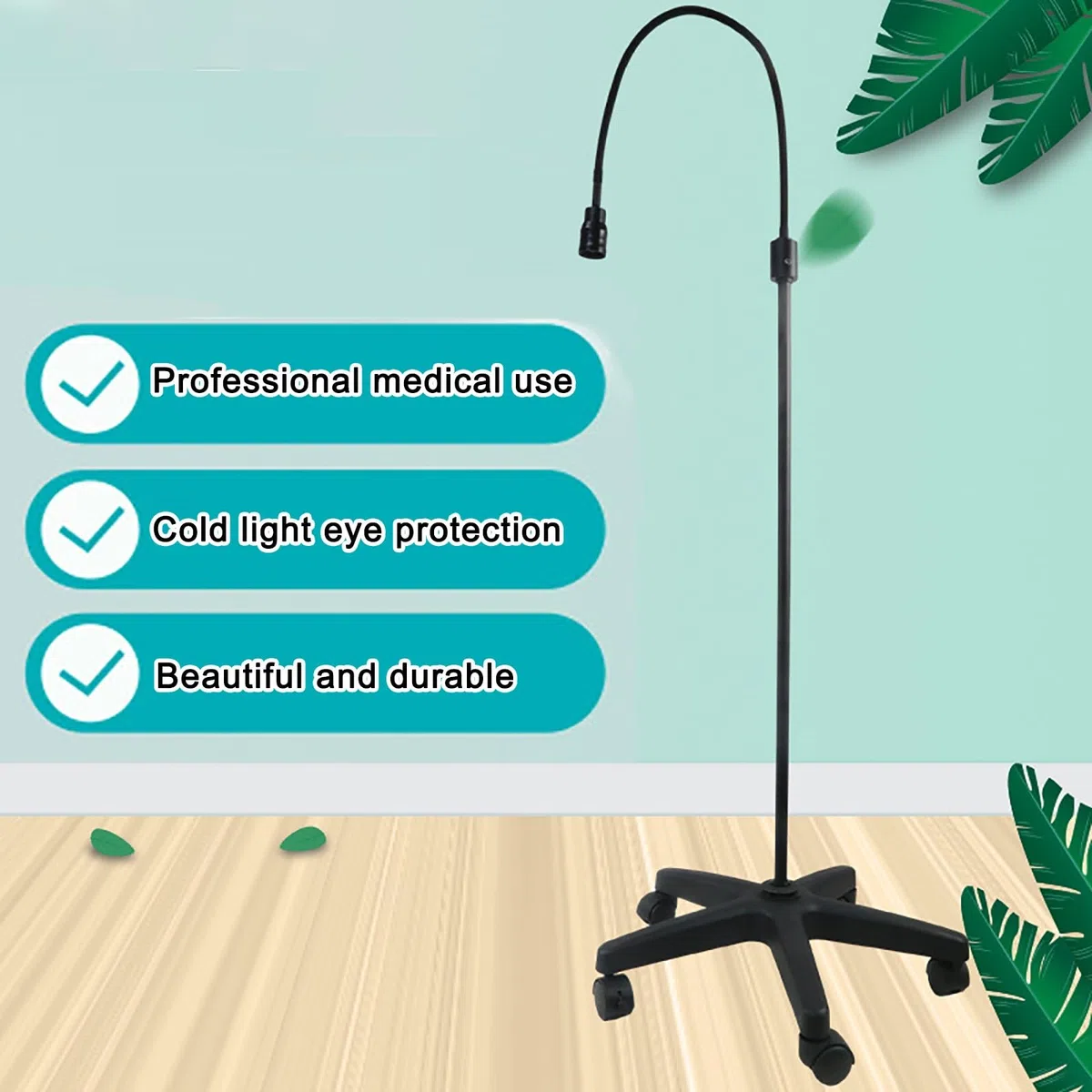 Lampada Per Esame Medico Mobile Da Pavimento Flessibile A Collo D'Oca Con Base Ponderata Per Ginecologia Odontoiatria Lampada Senza Ombre
