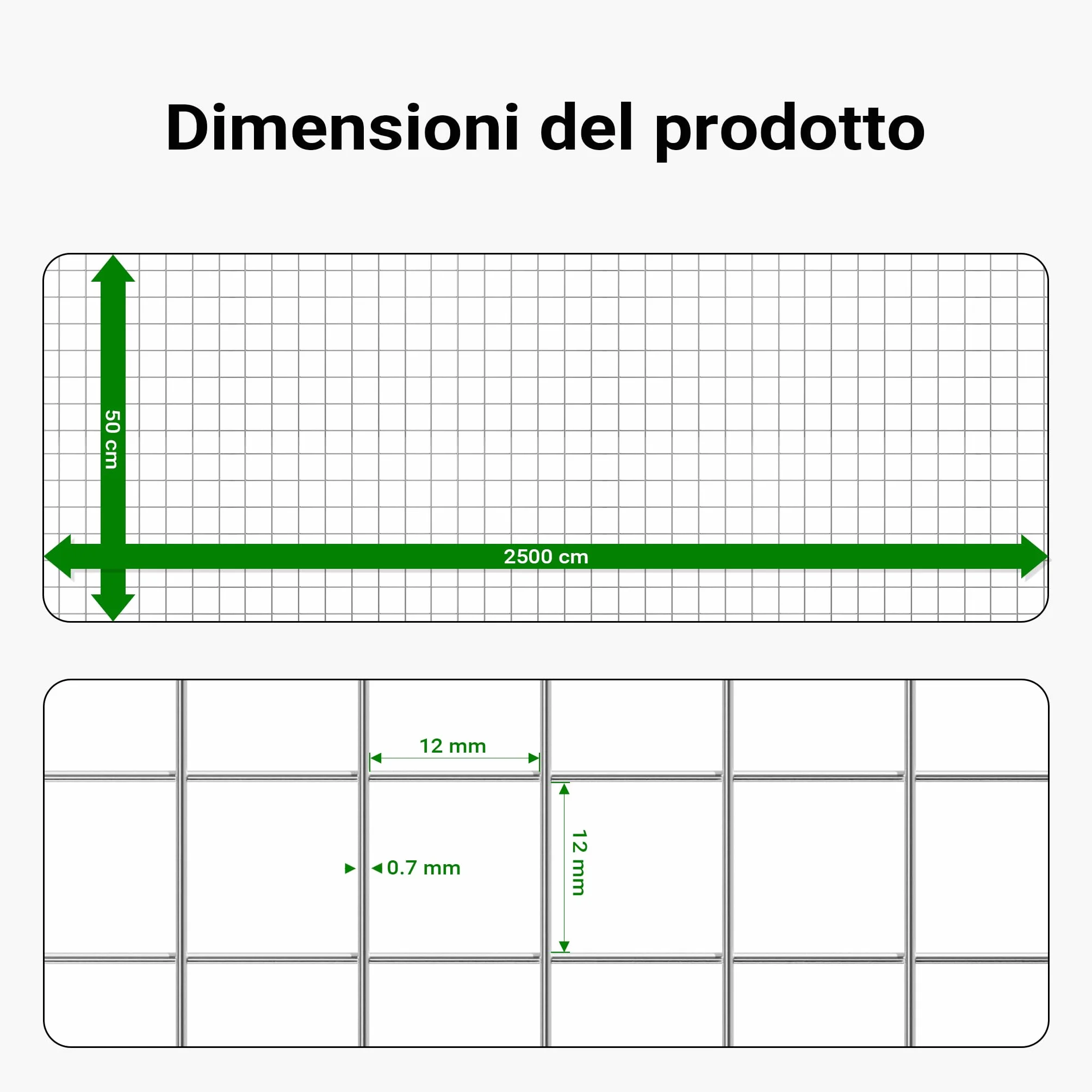Rete da voliera 4 angoli Maglie 12x12mm Rotolo 25m 50cm Acciaio zincato