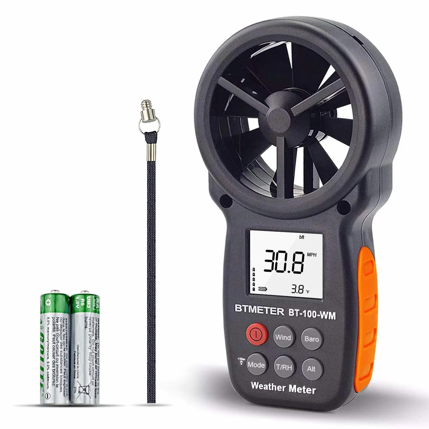 BTMETER BT-100WM Barometro Anemometro Digitale Palmare Temperatura Vento Freddo Umidità Altitudine Pressione Barometrica