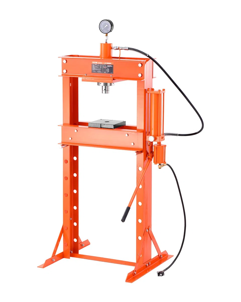 VEVOR Pressa Idraulica da Officina, Pressa Pneumatica da Officina con Telaio a H 30 T con Piastra di Pressatura Supporto Triangolare, Pressa Idraulica Stabile Regolabile per Pavimenti da Garage