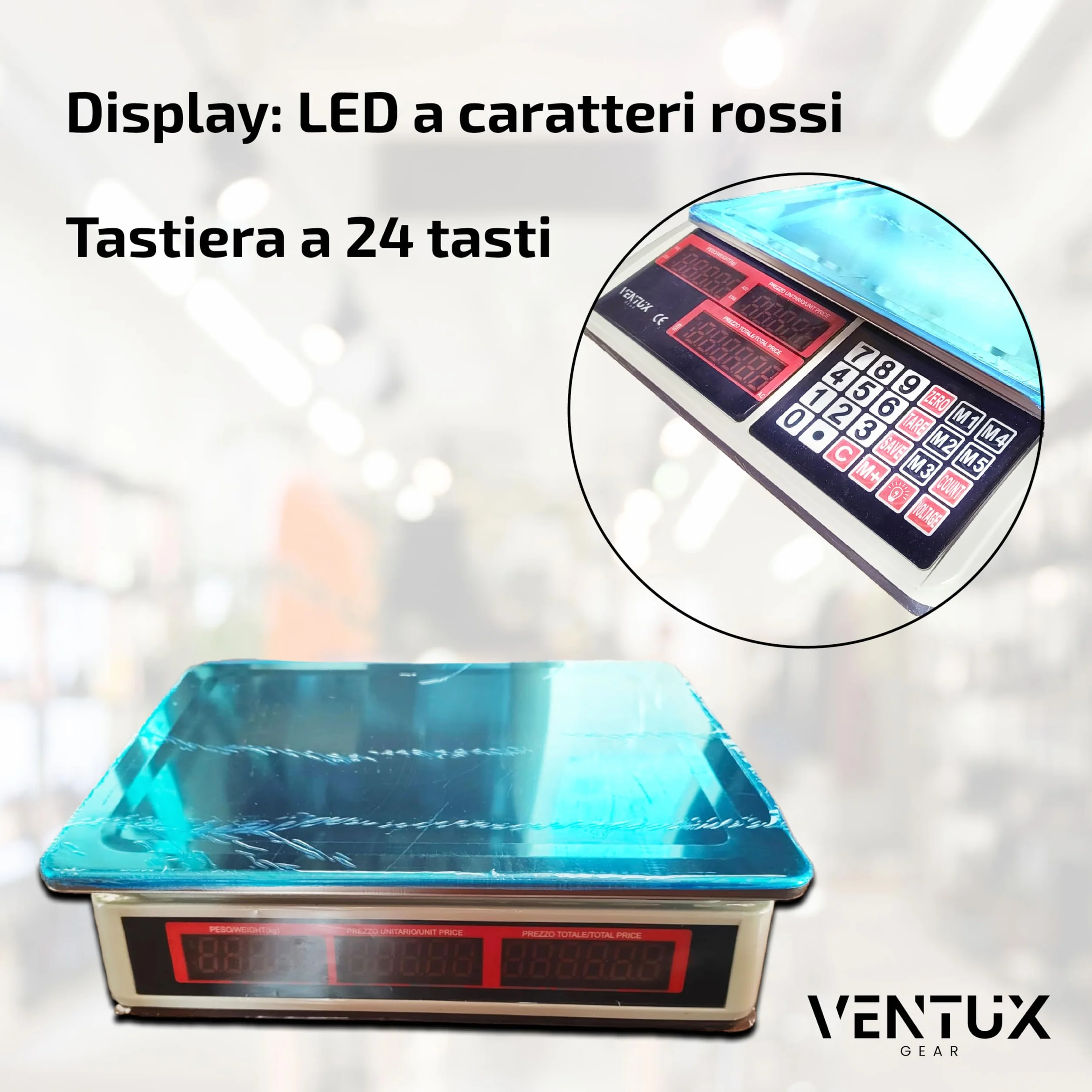 Bilancia Elettronica - 40kg - Con Display LED e Tastiera Numerica - Bilancia Professionale Digitale - Bilancia Elettronica Frutta con Calcolo Automatico Prezzo