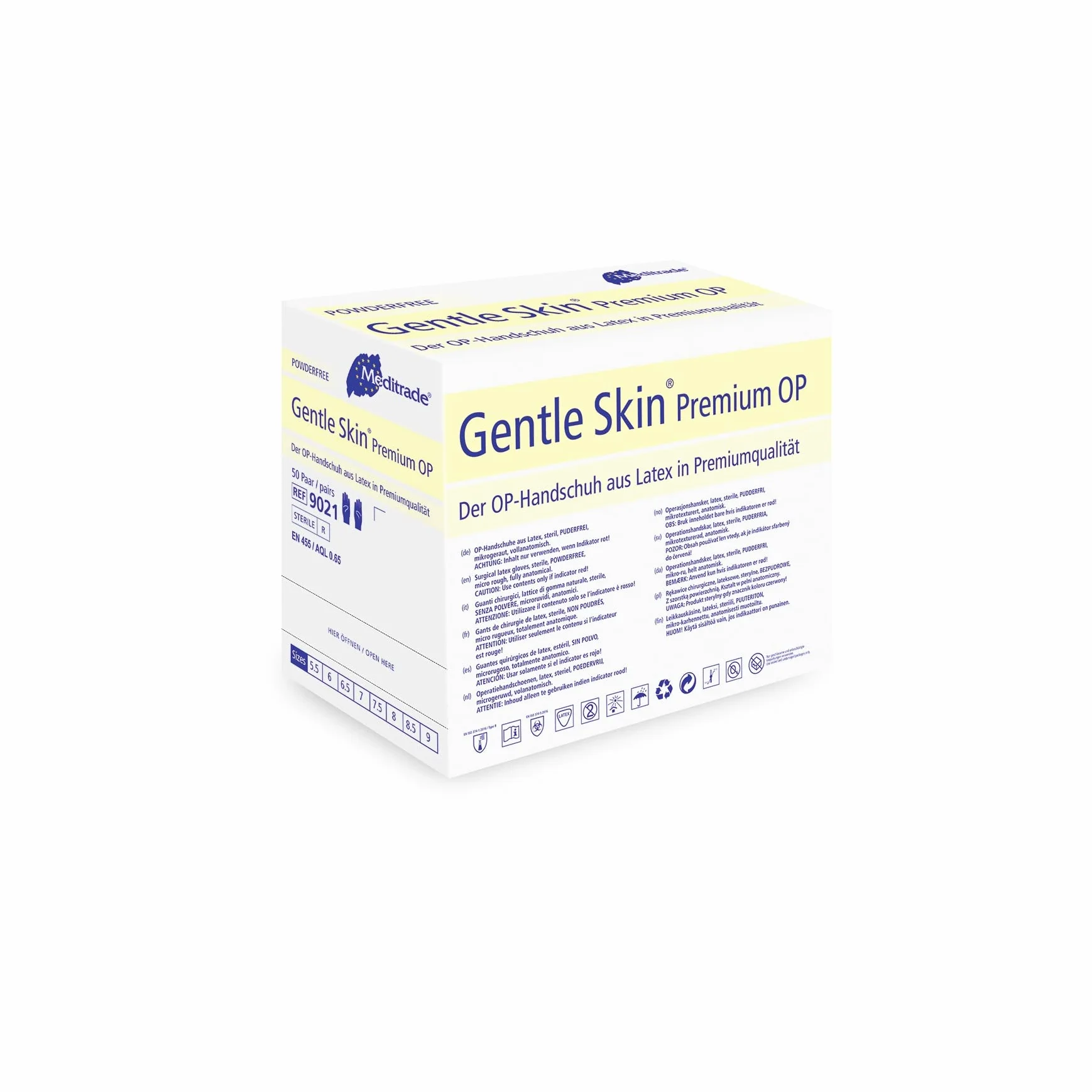 Meditrade 902185 Rękawice chirurgiczne premium bezpudrowe lateksowe rozmiar 8.5 100 szt.