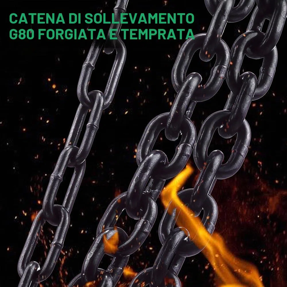 Paranco a Catena Manuale con Gancio Robusto STANEW, Altezza di Sollevamento 6,0 m, Verde,Doppia Catena di Carico,G80,Gancio di Sollevamento con Sicurezza (1 tonnellata 6,0 m)