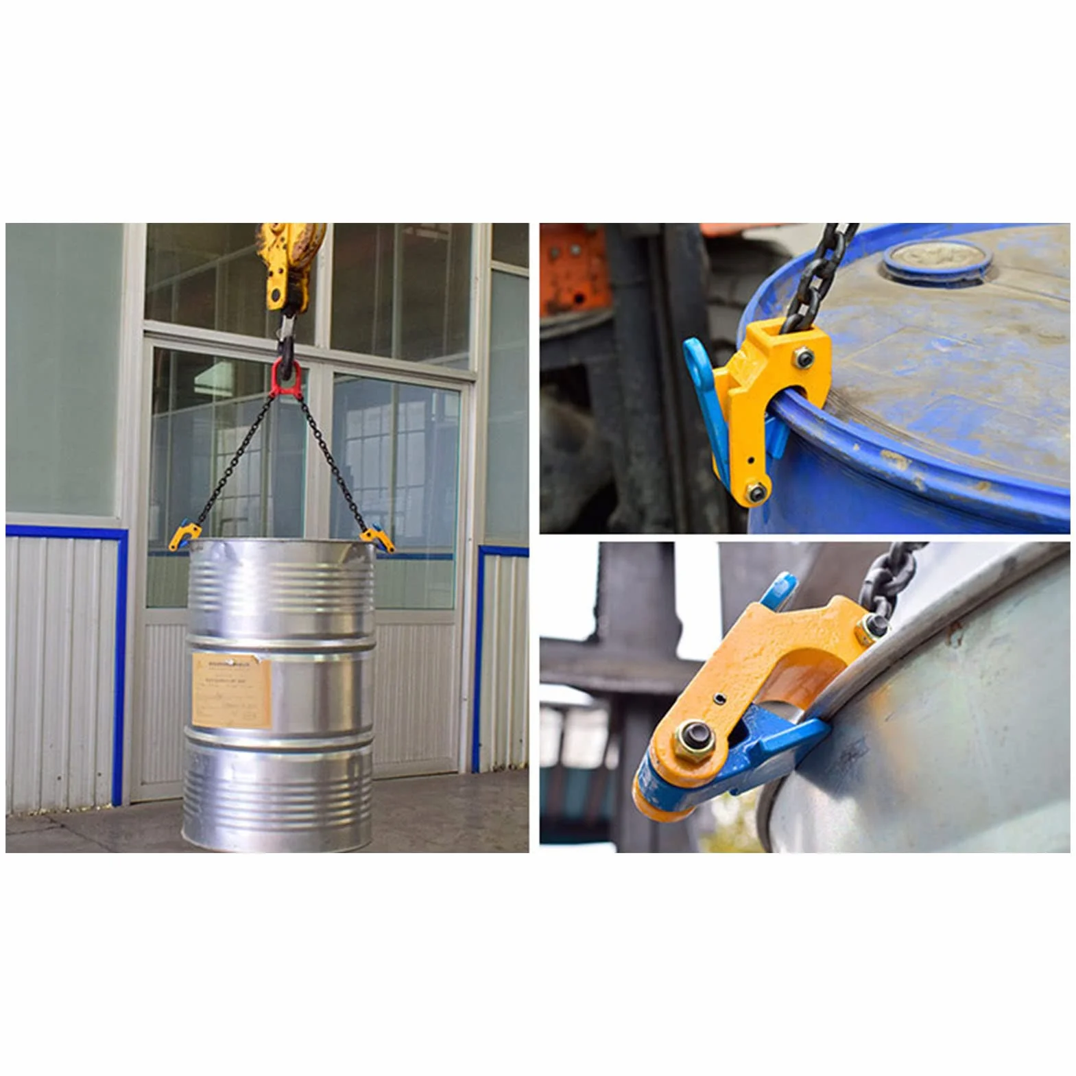Sollevatore per fusti a catena con botte da 0,5 T, bloccaggio automatico 2 ganci per uso industriale versatile in acciaio legato di sicurezza