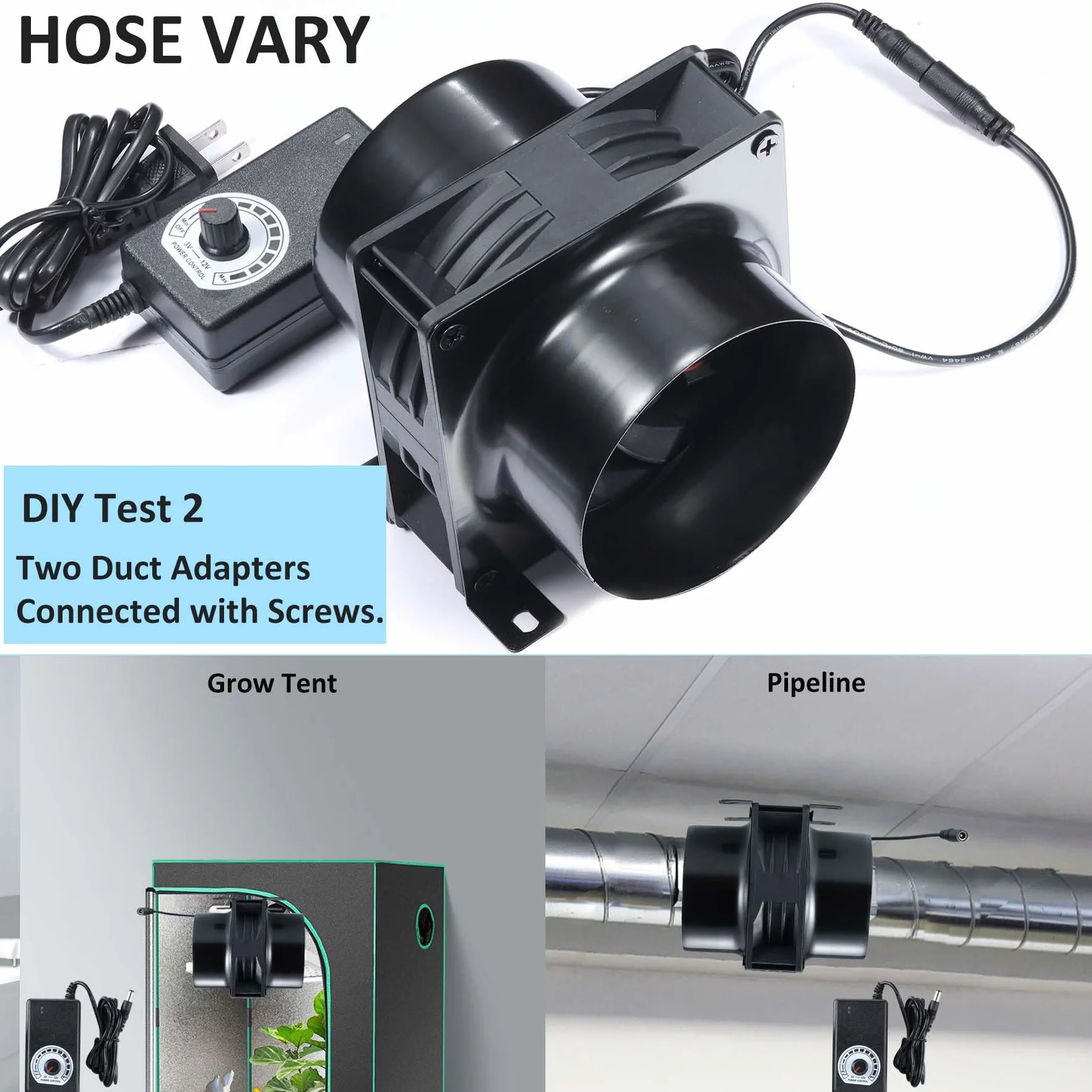 Ventilatore Assiale, 3000RPM 120 * 38mm DC Ventola di Scarico con Adattatore CA/CC, Dimmer Continuo per Laser 3D, Cabina di Verniciatura, Tenda da Coltivazione, Progetto fai da te… (Kit Spina EU Nera)