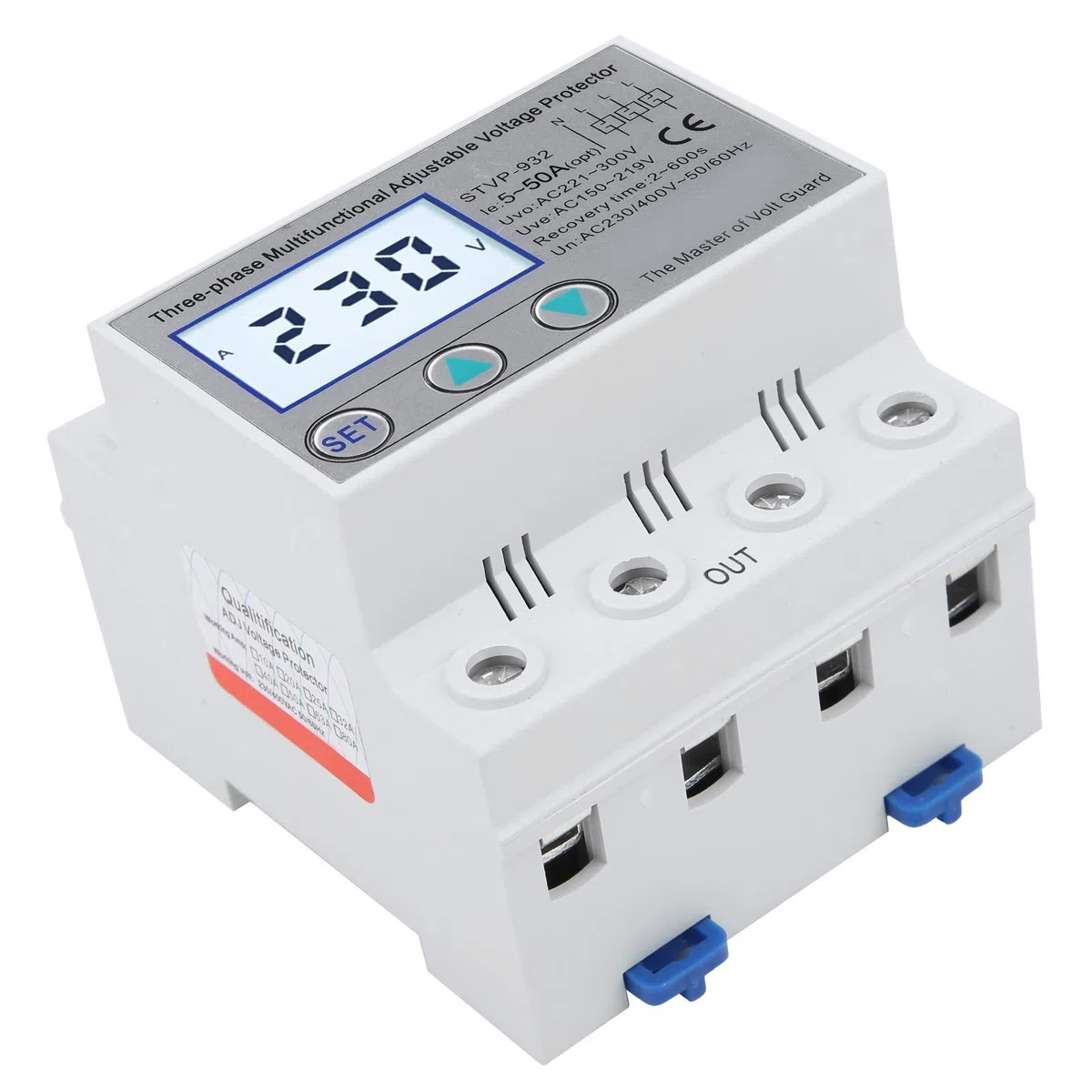 Protezione della tensione, protezione della tensione regolabile LCD trifase Multifunzione a ripristino automatico STVP-932 230 V / 400 V CA(50A)