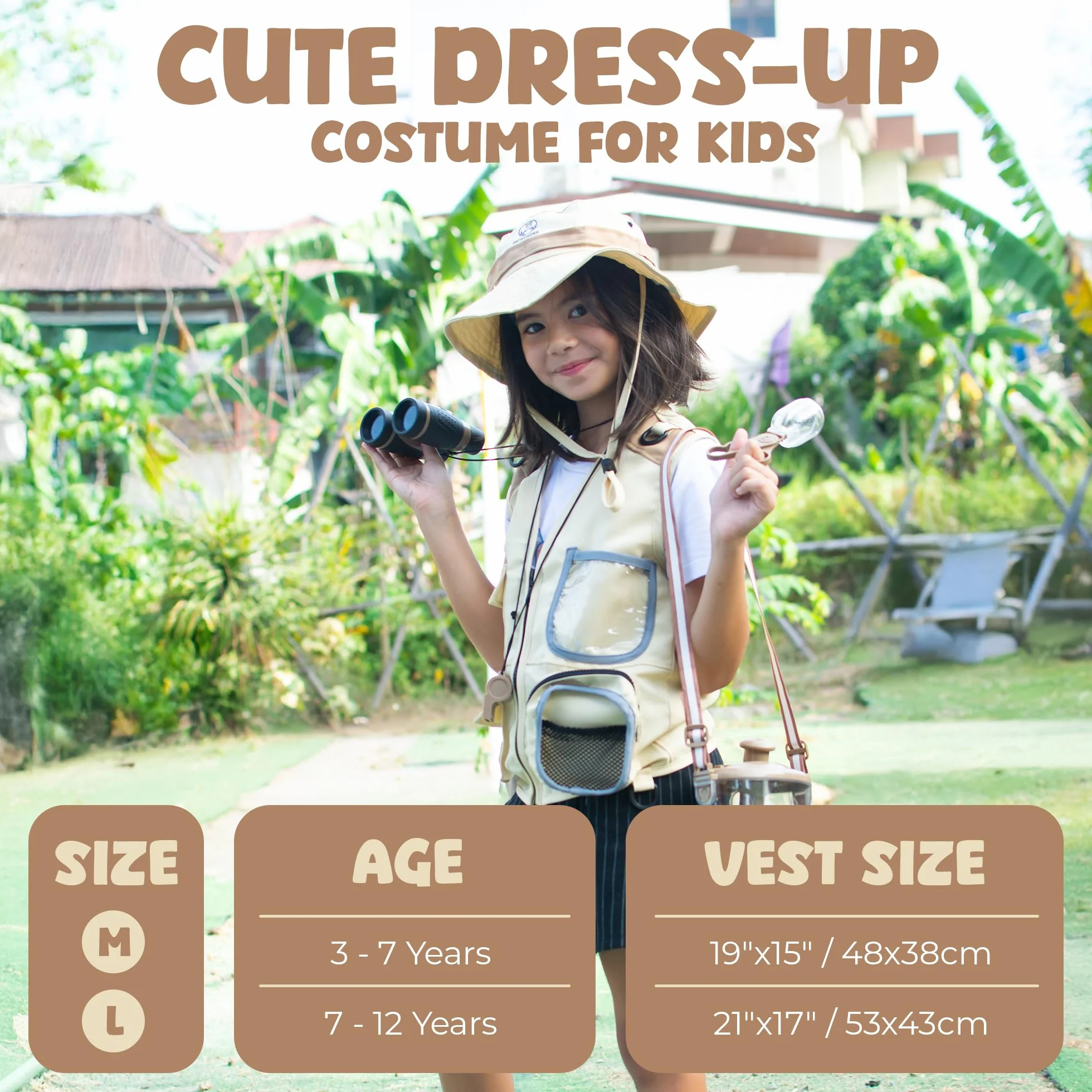 Kit Esploratore Bambini - Cappello Esploratore & Gilet, Binocolo Bambini, Bussola Bambini, Butterfly Kit, Insetti - Safari costume & Giocattoli da Esterno Per Ragazzi e Ragazze (3-7)