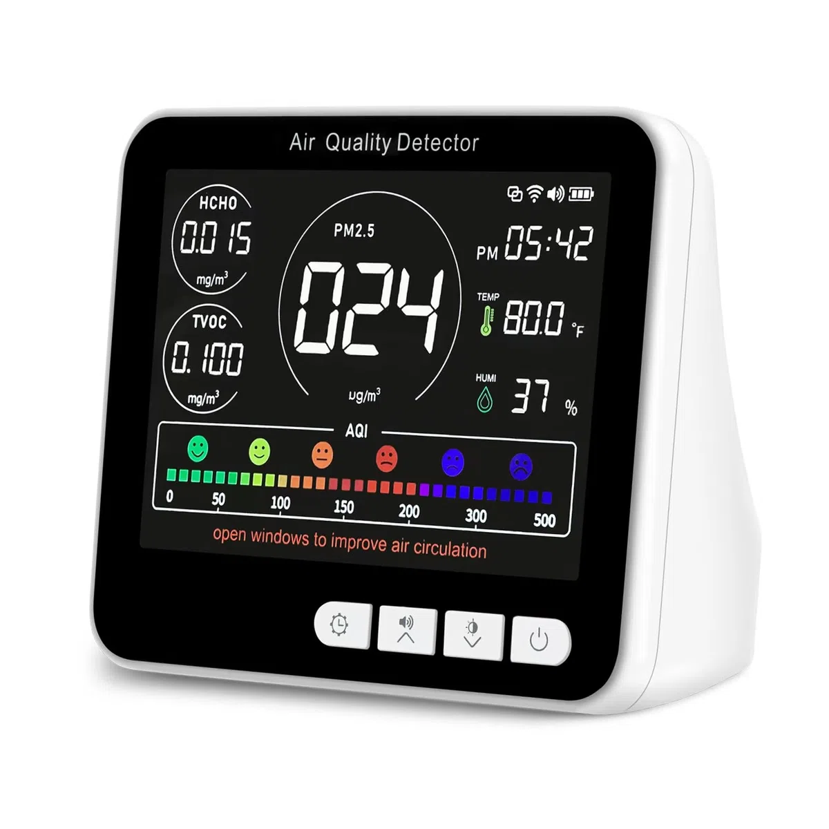 Qualità dell'aria e del flusso d'aria, 9 In1 Air Quality Monitor, PM1.0, PM2.5, PM10, HCHO, TVOC, AQI, Time, Temperature, Humidity, Indoor Detects