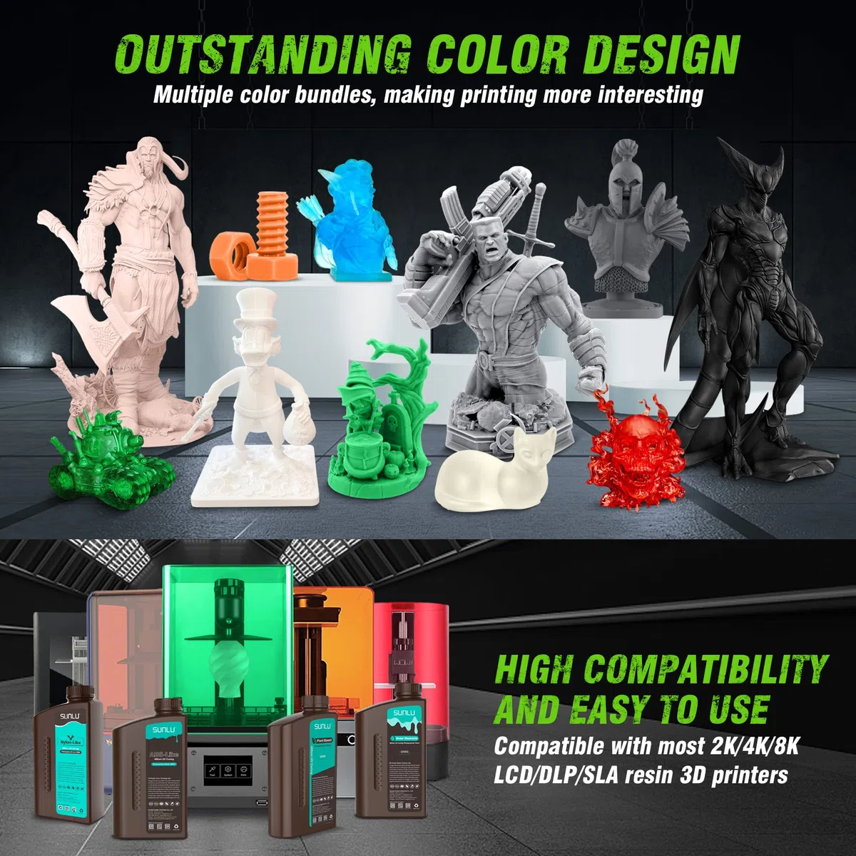 SUNLU Resina fotopolimerica 3D simile al nylon 2KG, ad alta resistenza e durevole, per stampanti LCD/DLP/SLA, indurimento UV 395-405 nm, ideale per parti funzionali, prototipi, 2000 g, nero