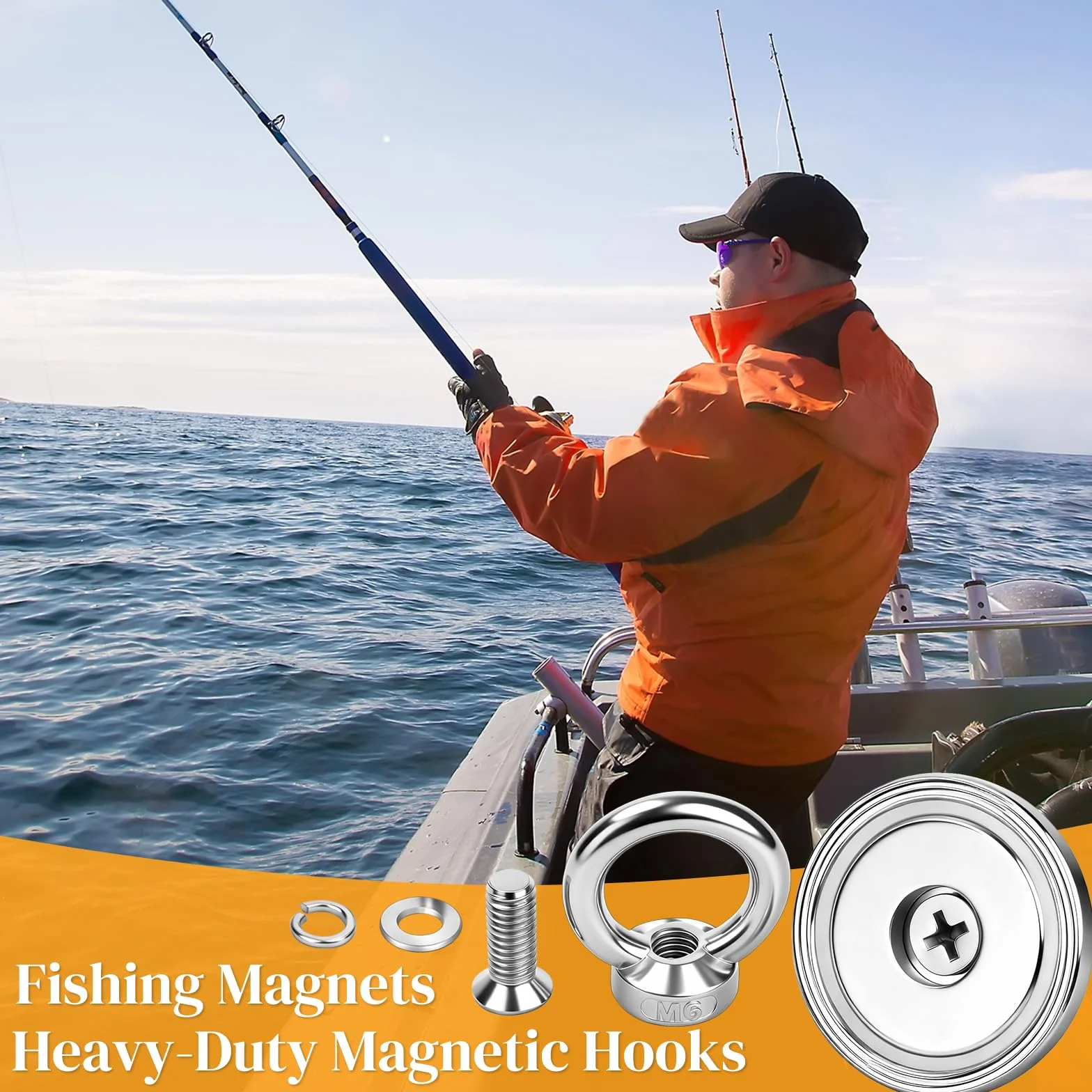 MIN CI Magneti forti da 36 mm, 12 ganci magnetici extra forti 55 kg (121 lb), forza adesiva al neodimio, magnete per pesca magnetica con occhiello, gancio magnetico, forte magnete per campeggio