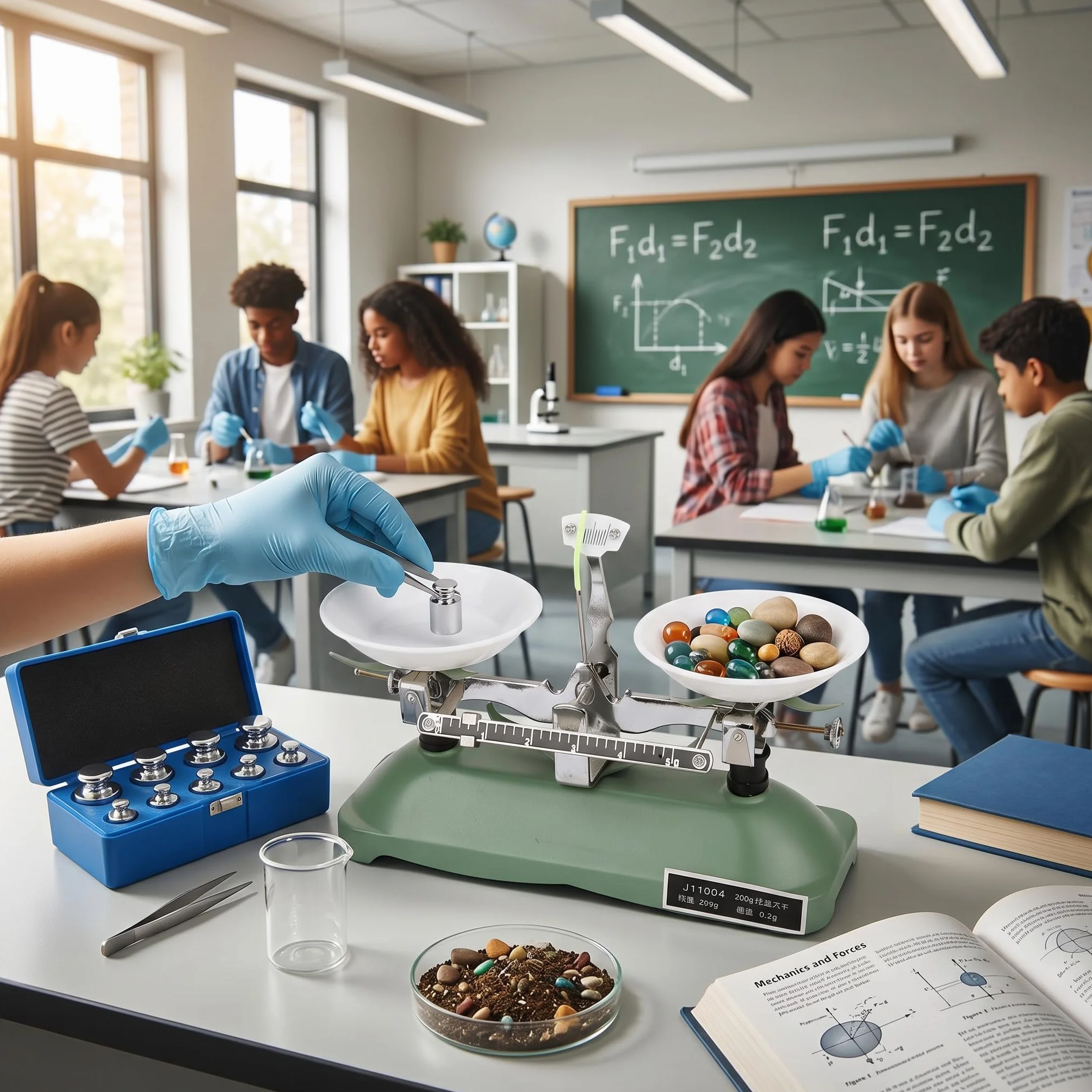 Bilancia Meccanica da Laboratorio 200g 02g Strumento Didattico per Esperimenti Scientifici di Fisica e Chimica con Set Pesi e Pinzette per Scuola e Laboratorio Scolastico