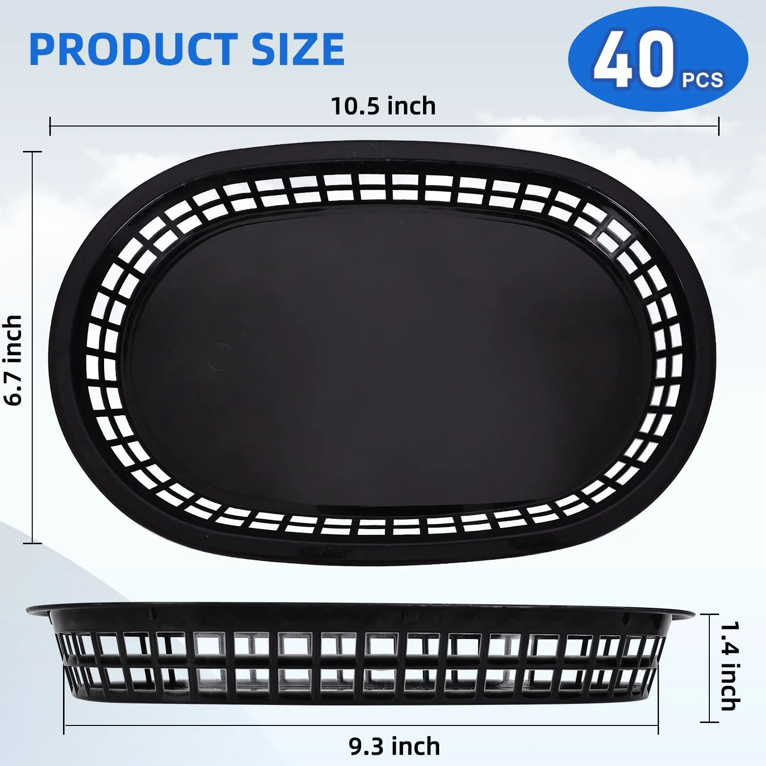 Cestini per fast food 26 x 17 cm vassoi in plastica nera confezione da 40