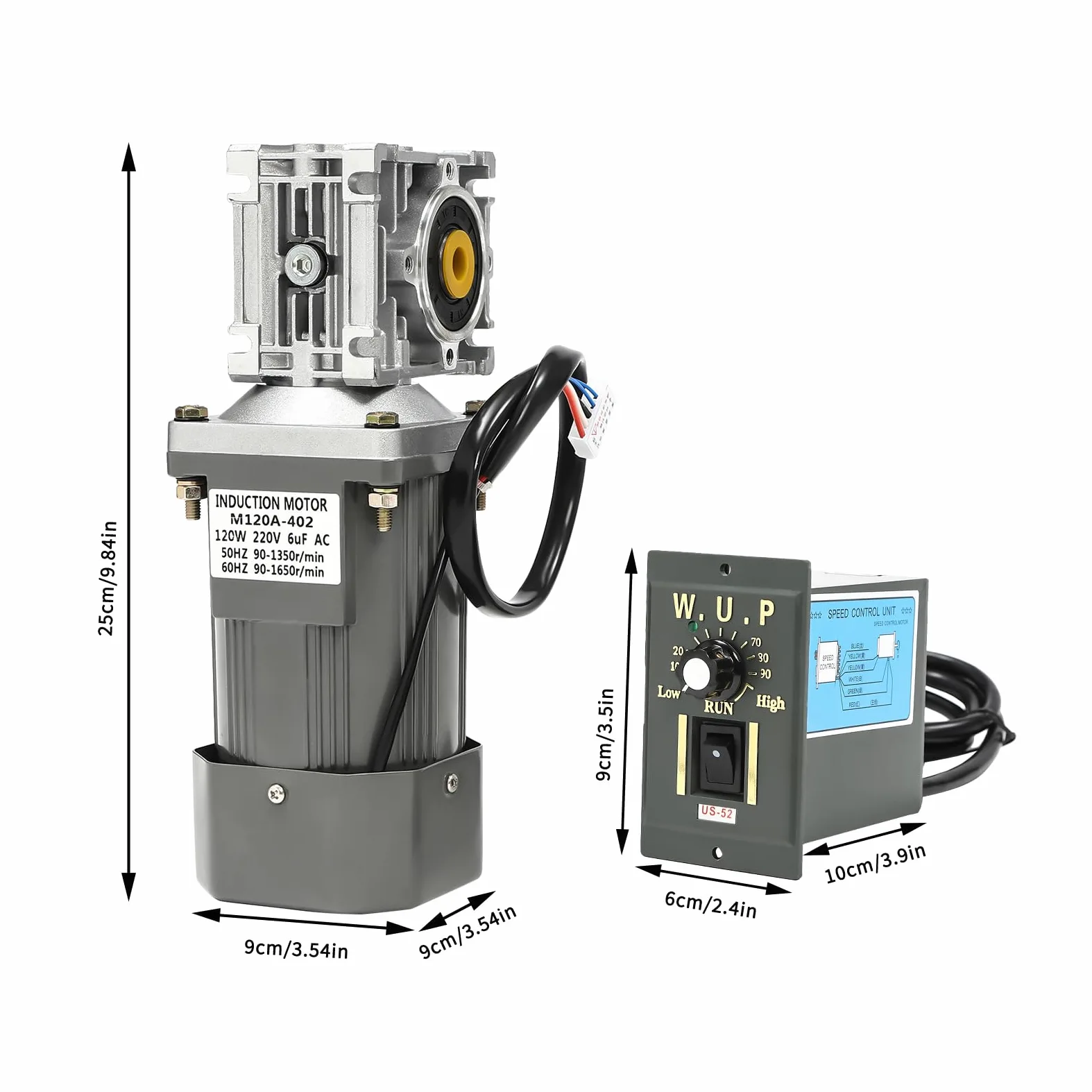 Motoriduttore a vite senza fine 120 W AC 220 V con regolatore di velocità, 90 – 1650 RPM, alta coppia motore elettrico riduttore 30K, velocità regolabile