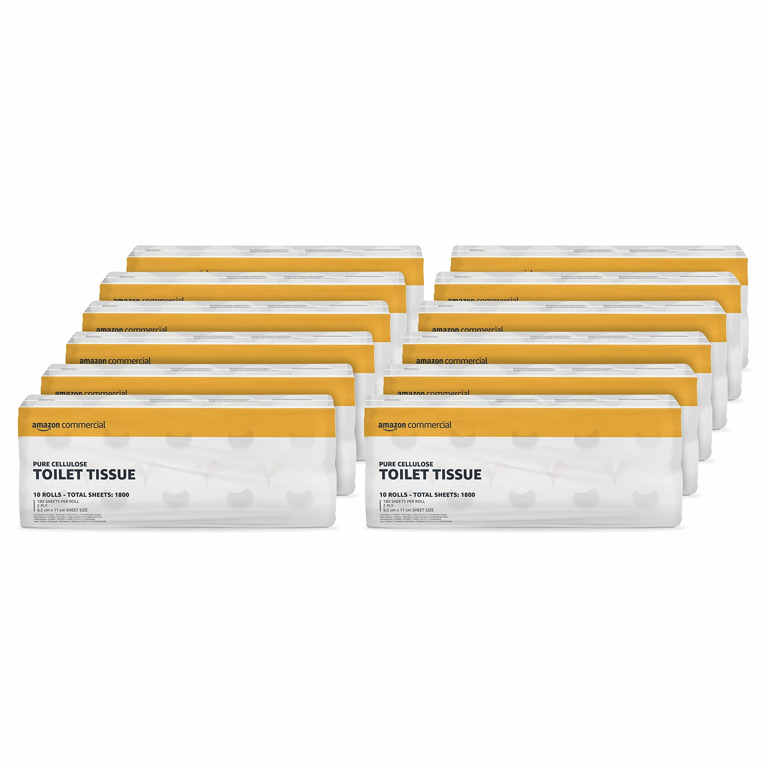 AmazonCommercial Carta igienica 2 veli pura cellulosa 120 rotoli 180 fogli per rotolo 9,5cm x 11cm
