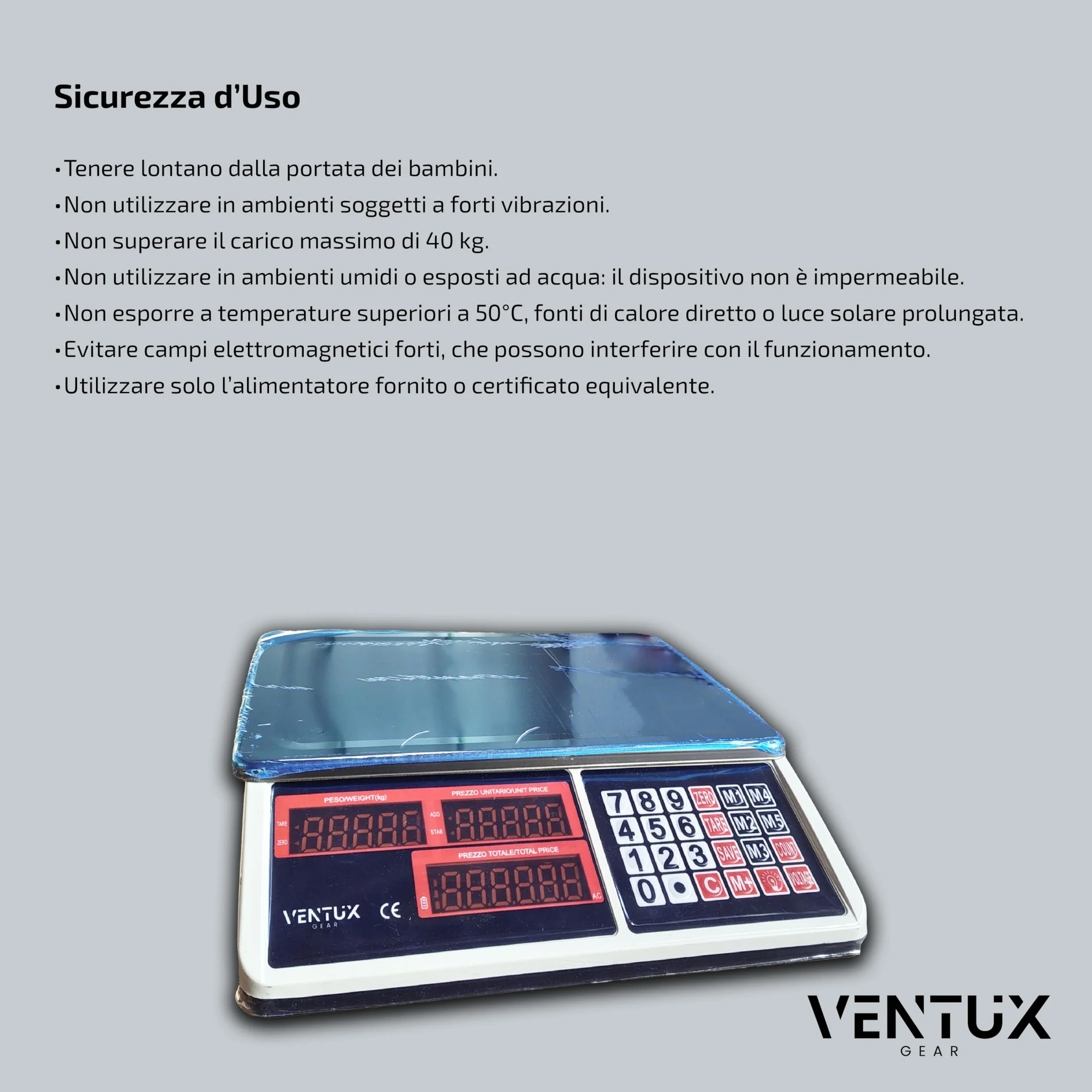 Bilancia Elettronica - 40kg - Con Display LED e Tastiera Numerica - Bilancia Professionale Digitale - Bilancia Elettronica Frutta con Calcolo Automatico Prezzo