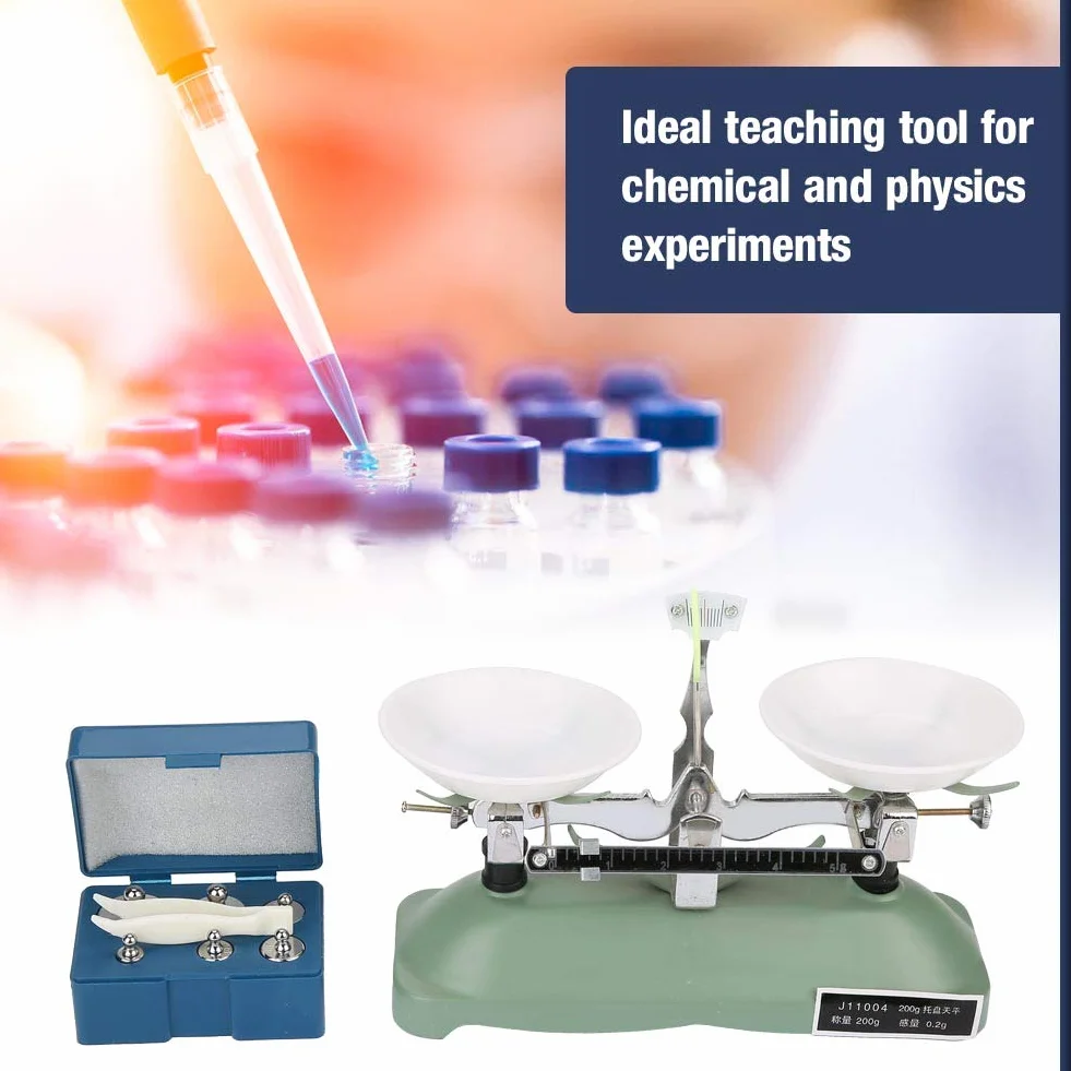 E Beam Balance, Waage Mit Gewichten, Balkenwaage School Belt Scales, Science Decorative 200G0.2G Bilancia a Vassoio Meccanico con Pesi Strumento di Insegnamento per Laboratorio di