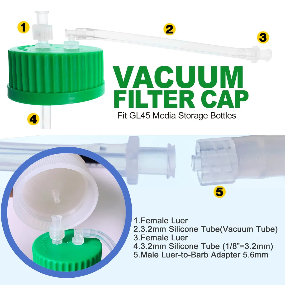 GL45 Tappo per filtro sottovuoto sterile con membrana PES/MCE, filtro sottovuoto con tappo per bottiglie GL45