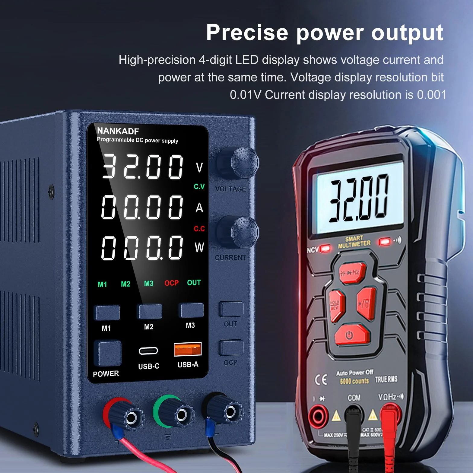 Alimentatore da Banco 0-32V/0-10A, Alimentatore da Laboratorio Regolato ad alta Precisione Display a LED a 4 cifre, con Controllo Encoder e Memoria dati