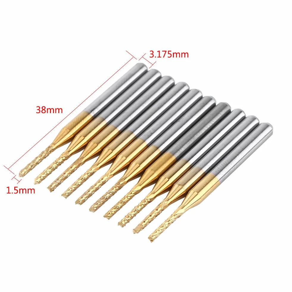 Punte per Frese 10Pcs 1.5mm 1/8'' in Carburo - Punte per Incisione Rivestite in Tungsteno - Fresa a Candela per PCB, Fibra di Plastica, Carbonio