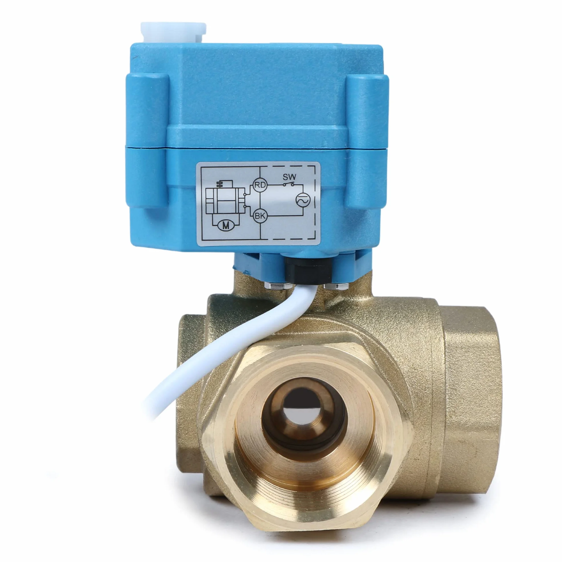 U.S. Solid Valvola a sfera motorizzata a 3 vie in ottone – Tipo L, funzione manuale, portata standard (1", AC 110–230 V)