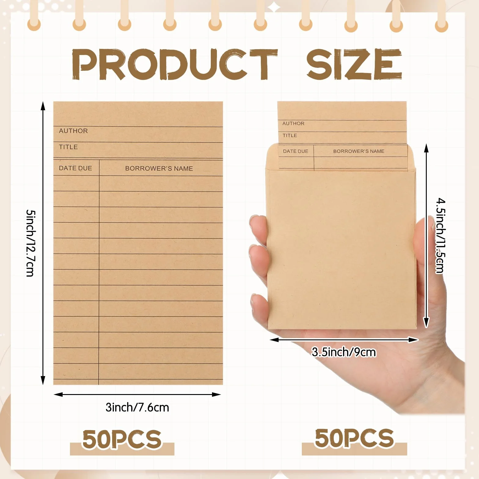Fainne 100 tasche per biglietti da biblioteca con buste, autoadesive, per libri, biblioteca, pagamenti, CD, DVD, scuola, aula e ufficio, etichette regalo (marrone)