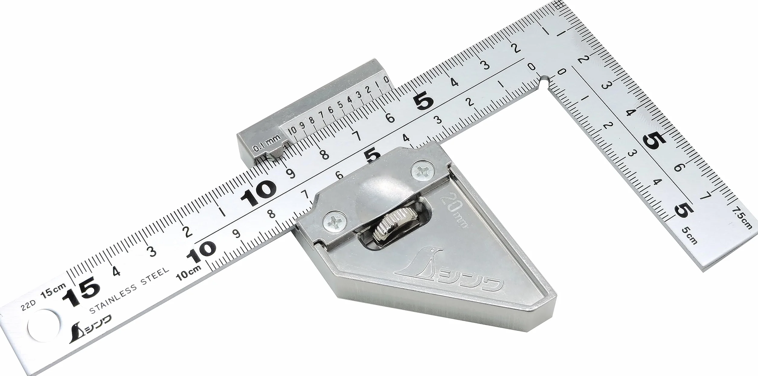 Shinwa 12512 - Squadra da carpentiere 15 x 7,5 by FAMEX (12485), con fermo in metallo, angolo di misurazione, prodotto in Giappone