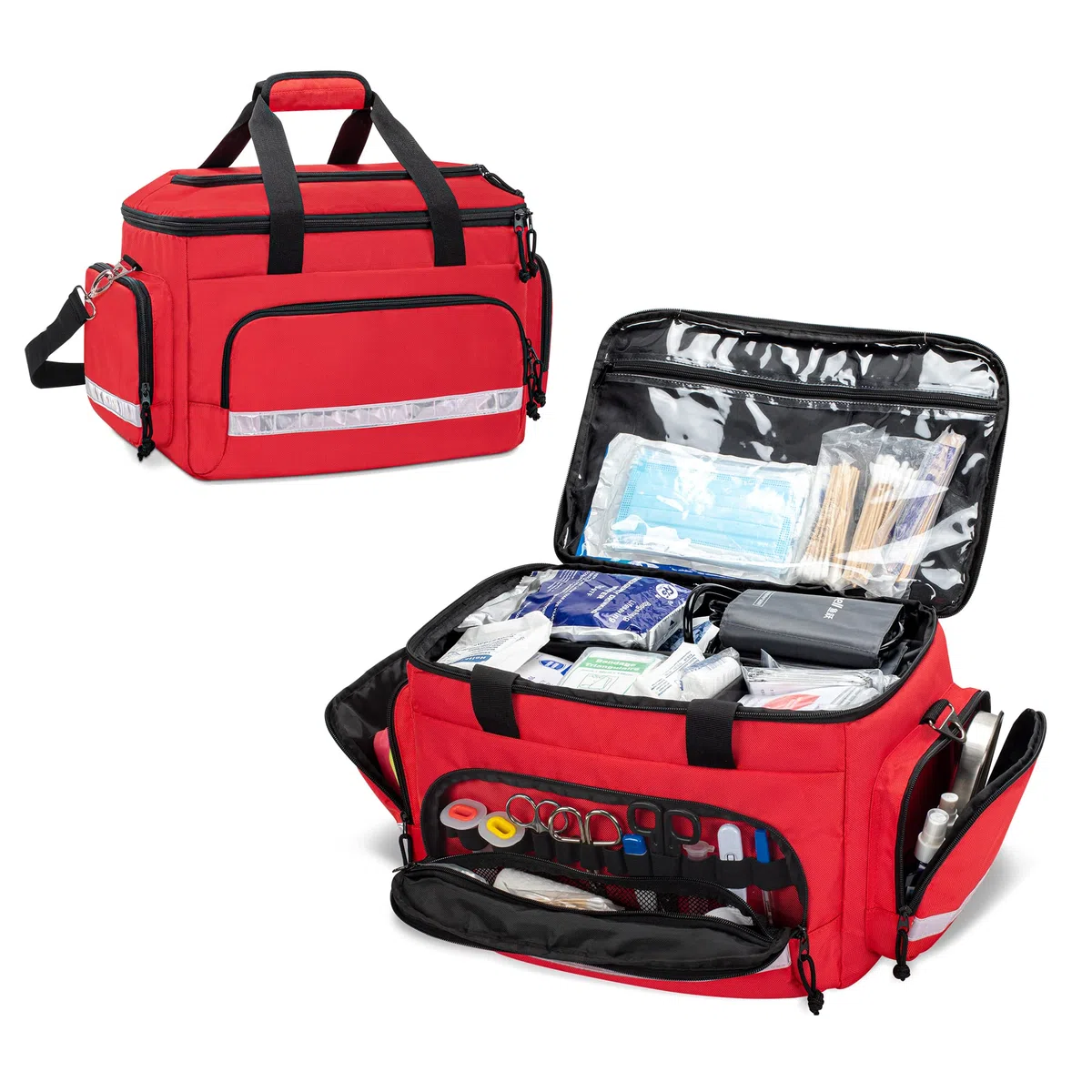 Damero Borsa medica per trauma, borse di pronto soccorso Borsa medica vuota con divisori rimovibili, ideale per infermieri, fisioterapisti, medici, rosso