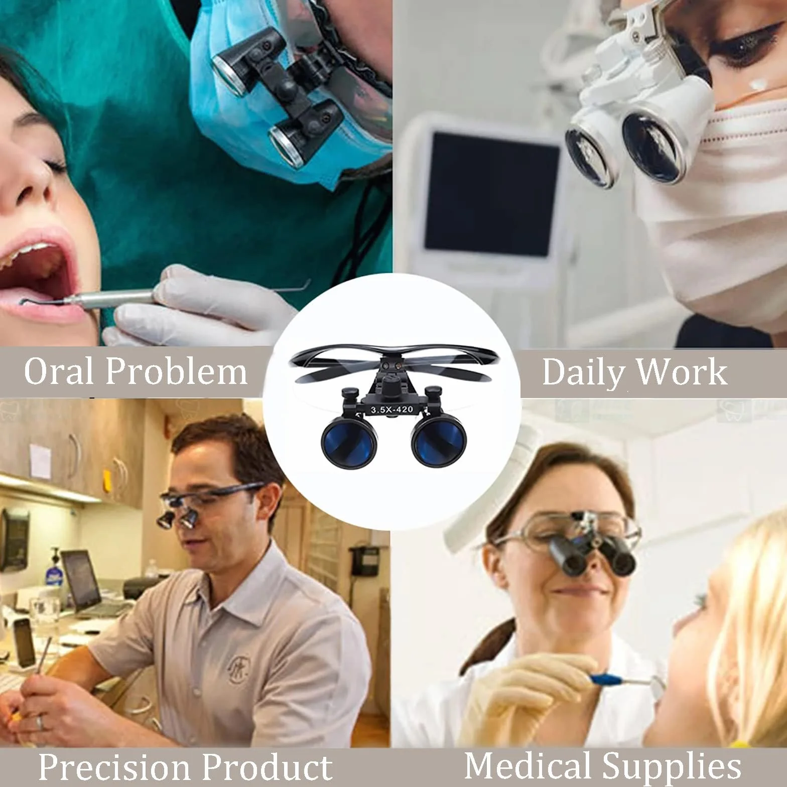 Lenti D'Ingrandimento Dentali 2,5X / 3,5X, Lenti D'Ingrandimento Binoculari Chirurgiche + Luce Frontale A Led Da 5W, Portatili Ultraleggere, Attrezzatura Da Laboratorio Per Dentista,Silver-2.5X