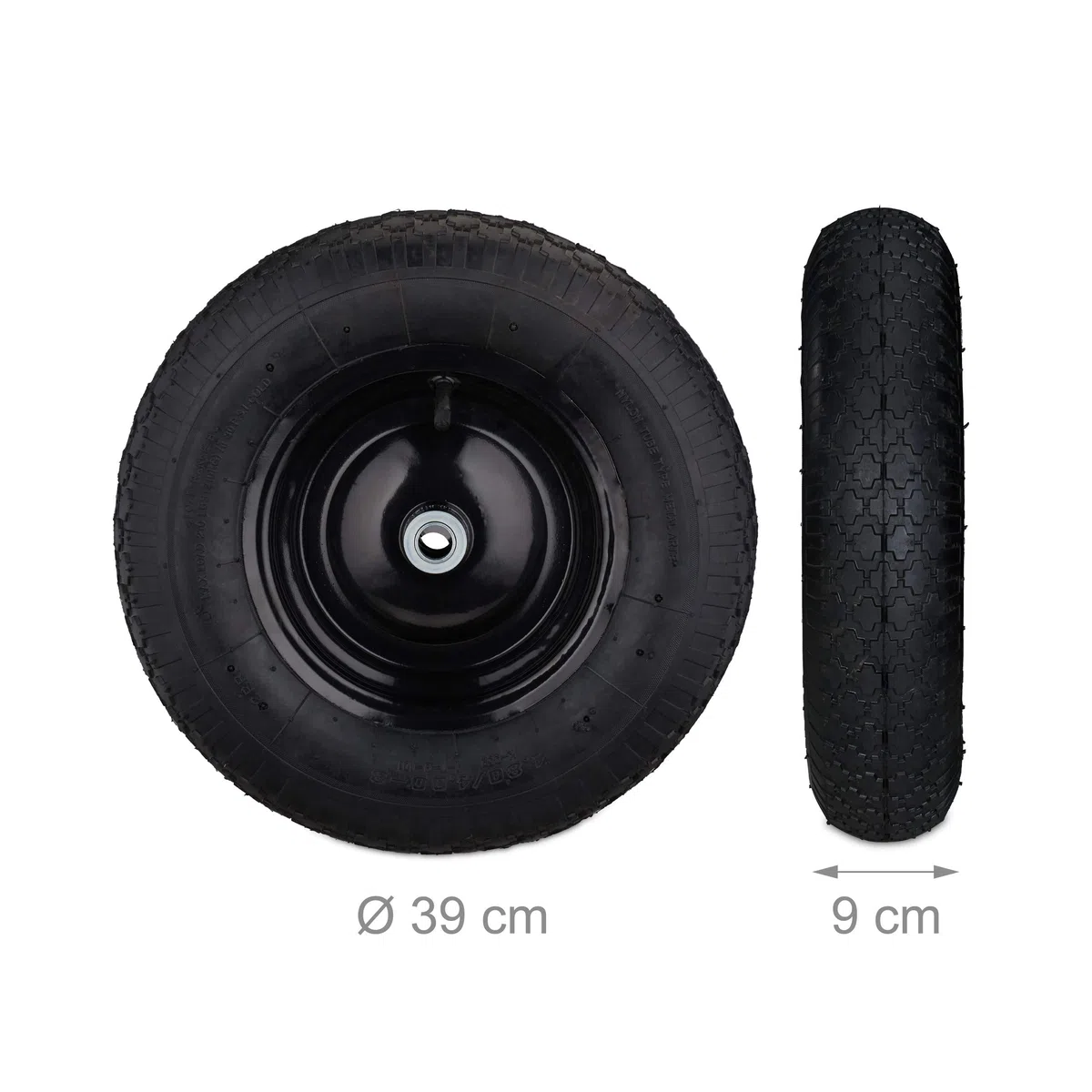 Relaxdays 2X Ruota per Carriola 4.80 4.00-8, ad Aria, Cerchione in Acciaio, con Valvola, Carico Max.120 kg, Nero