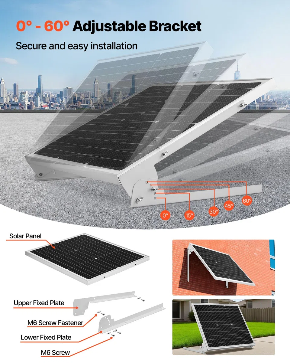 VEVOR Caricabatterie per Pannello Solare da 50 W e 12 V, Celle Monocristalline, Controllo MPPT Esterno, Staffa di Montaggio Regolabile, Impermeabile IP65, per Auto, Barche, Camper, Rimorchi