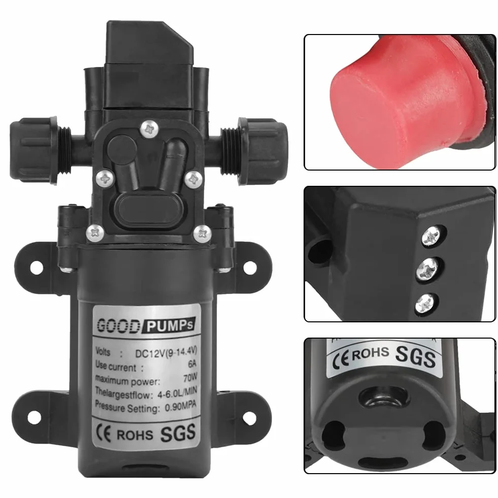 DC 12V 0.9Mpa 4-6L/Min Acqua Ad Alta Pressione Diaframma 70W Pompa autoadescante